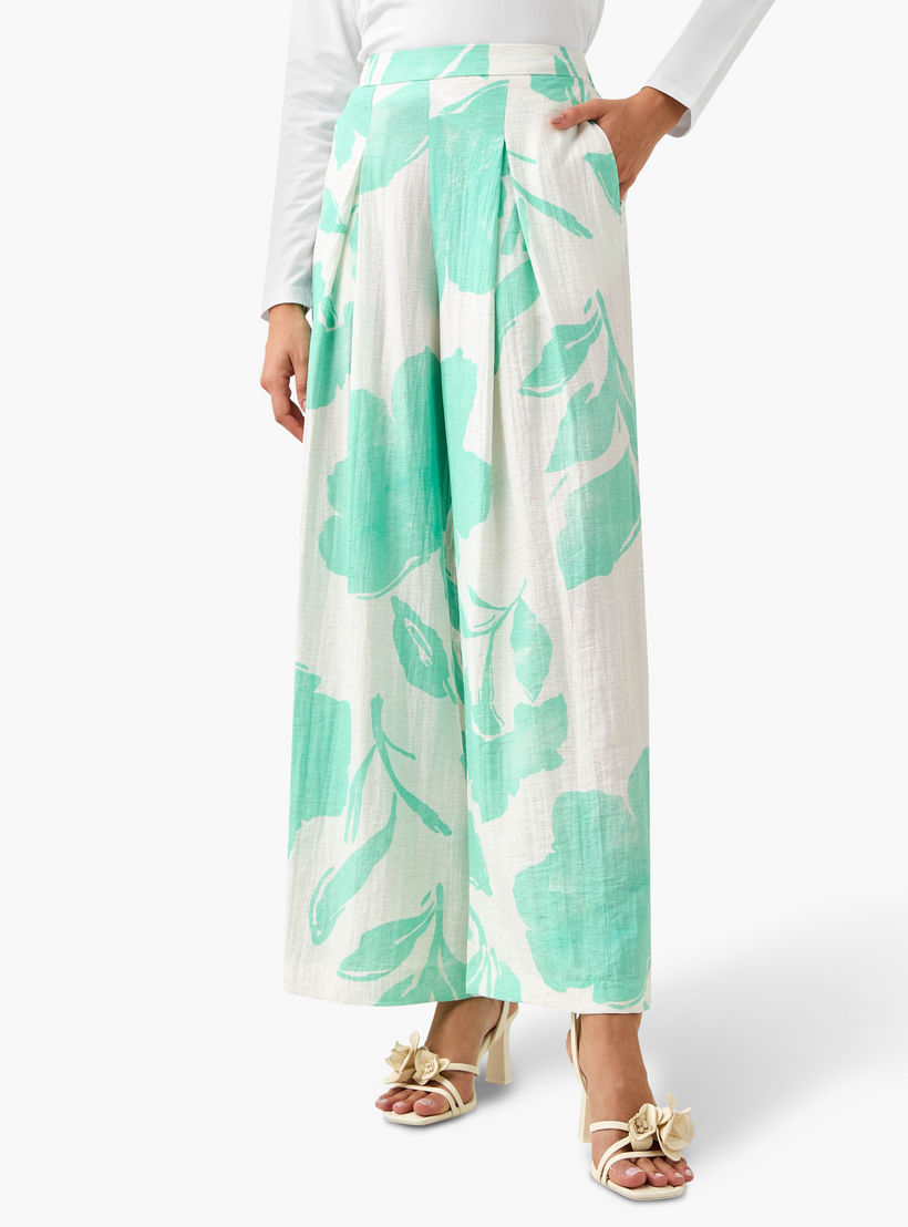 بنطلون واسع الساقين بطبعات زهور مع كسرات-women-clothing-bottoms-trousers-image-3