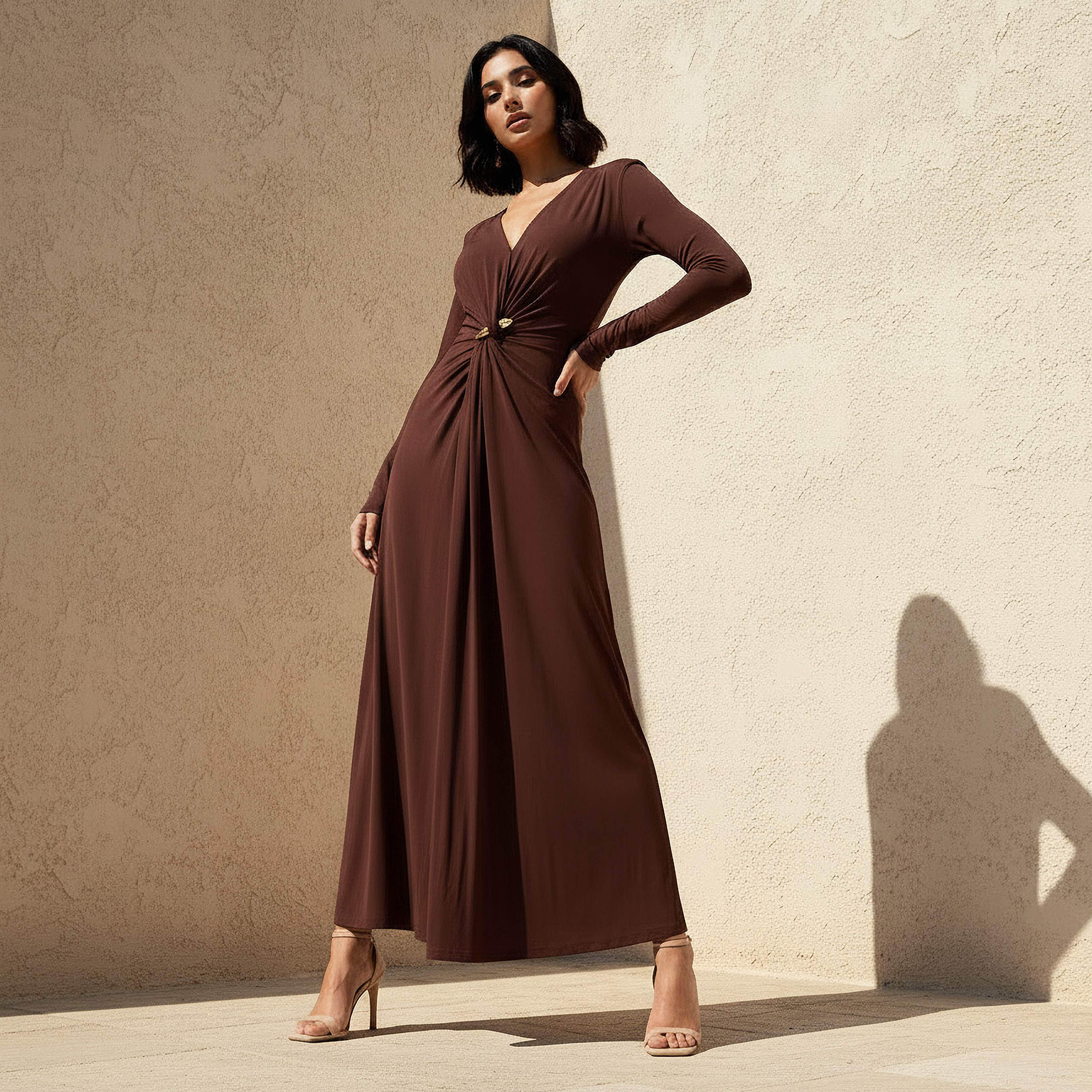 Maxi Dress with Twisted Knot Detail and V-neck-women-clothing-dresses-image-1