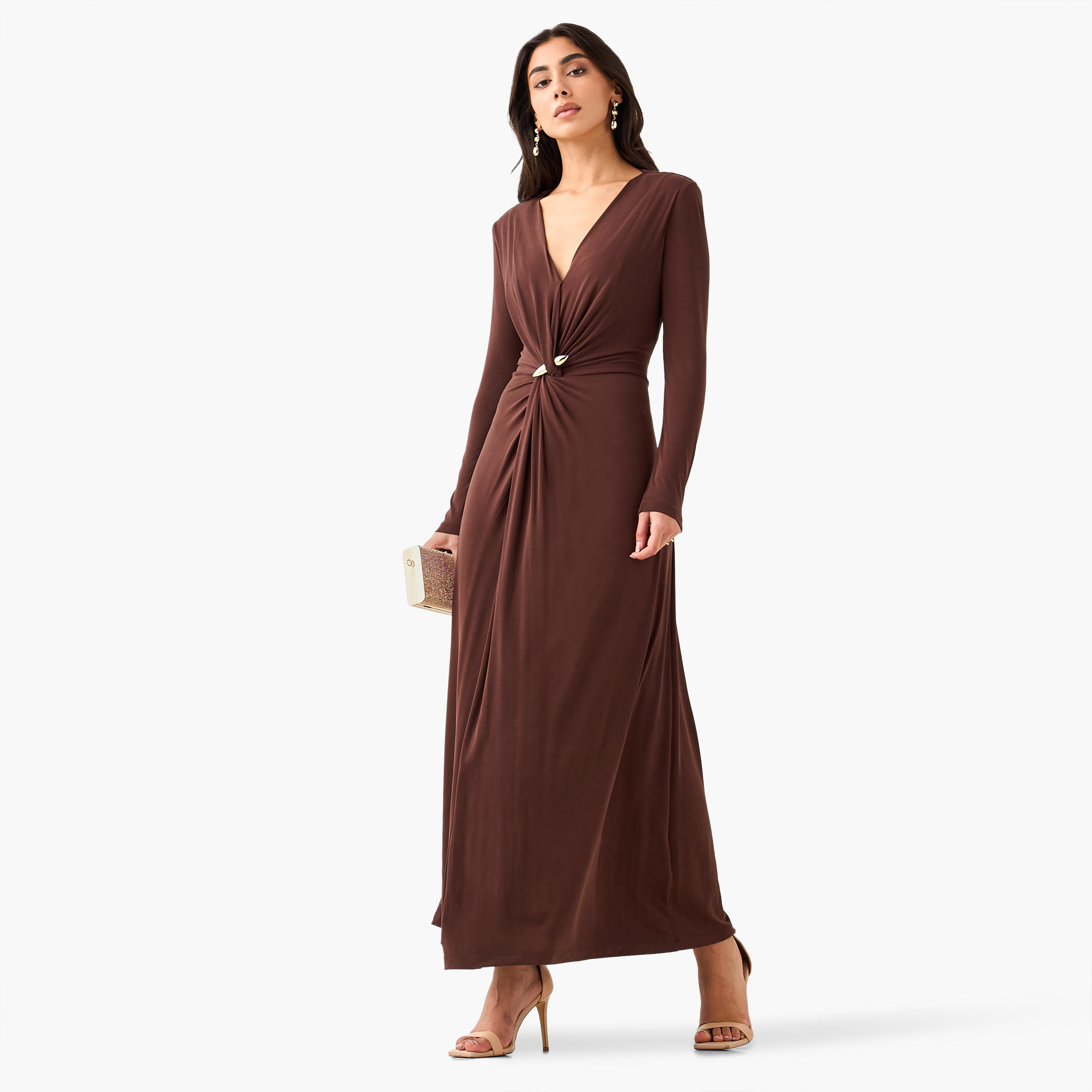 فستان ماكسي برقبة V وبتفاصيل عقدة ملتوية-women-clothing-dresses-image-3