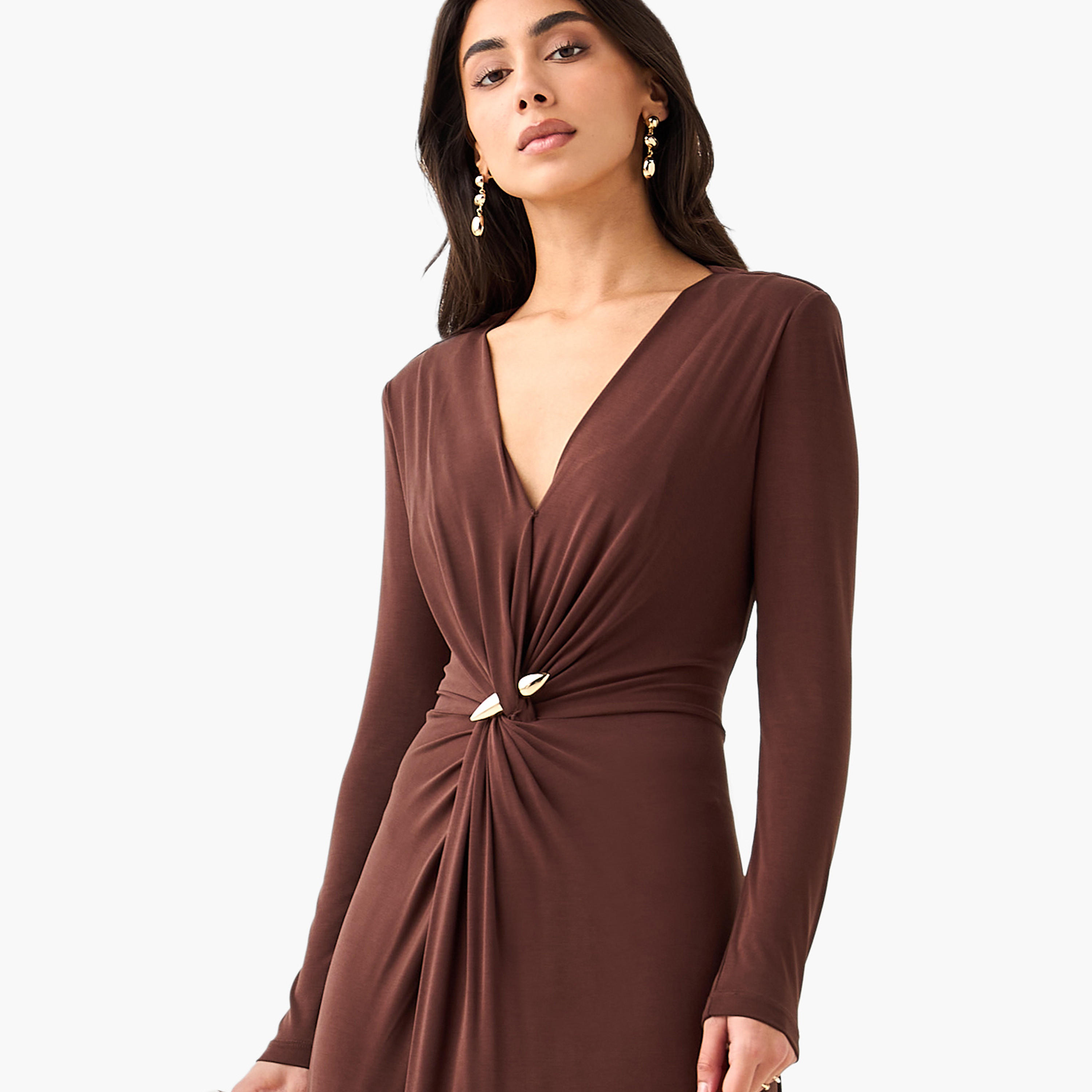 فستان ماكسي برقبة V وبتفاصيل عقدة ملتوية-women-clothing-dresses-image-5