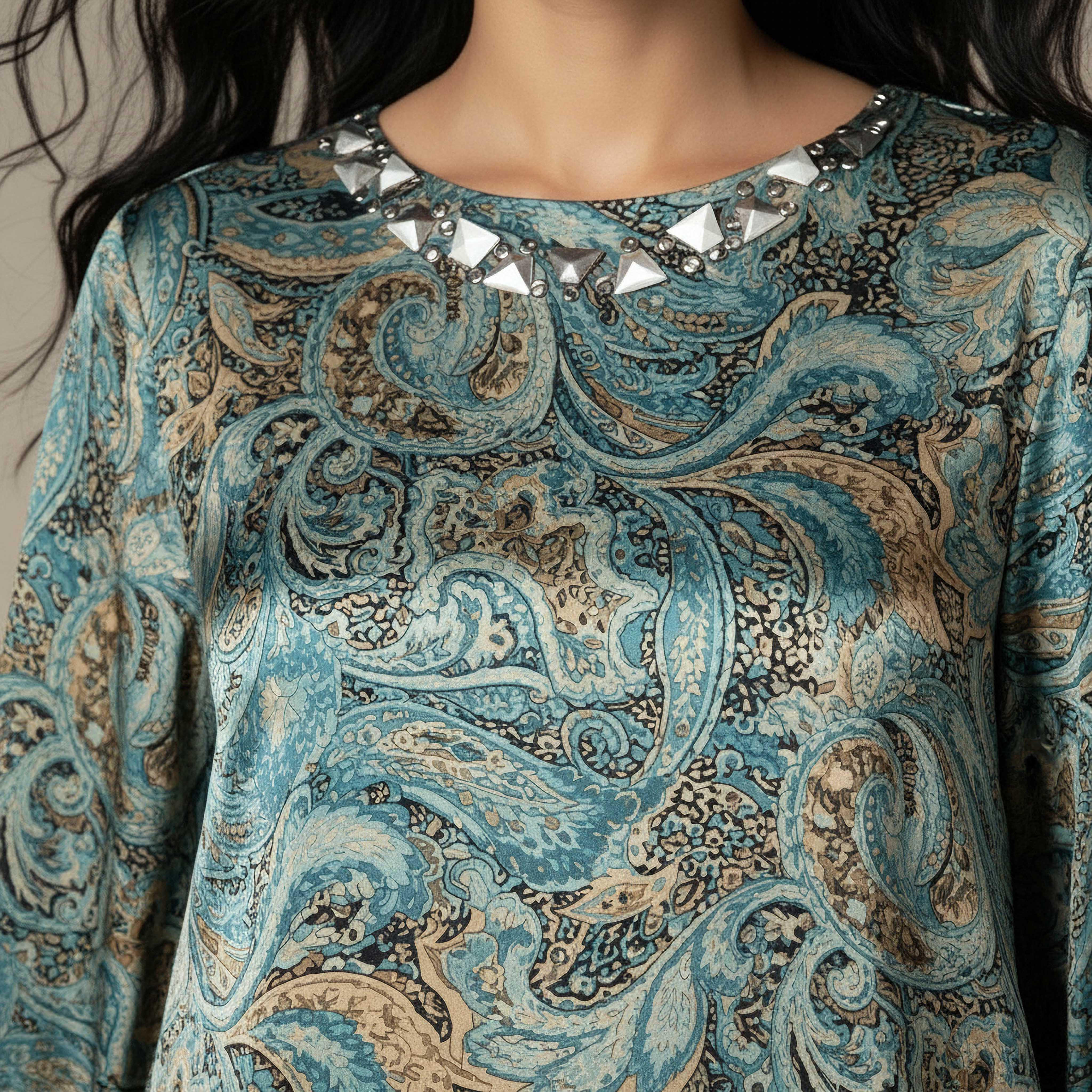 فستان ميدي إيه لاين بطبعات بيزلي وتفاصيل تزيينات-women-clothing-dresses-image-4