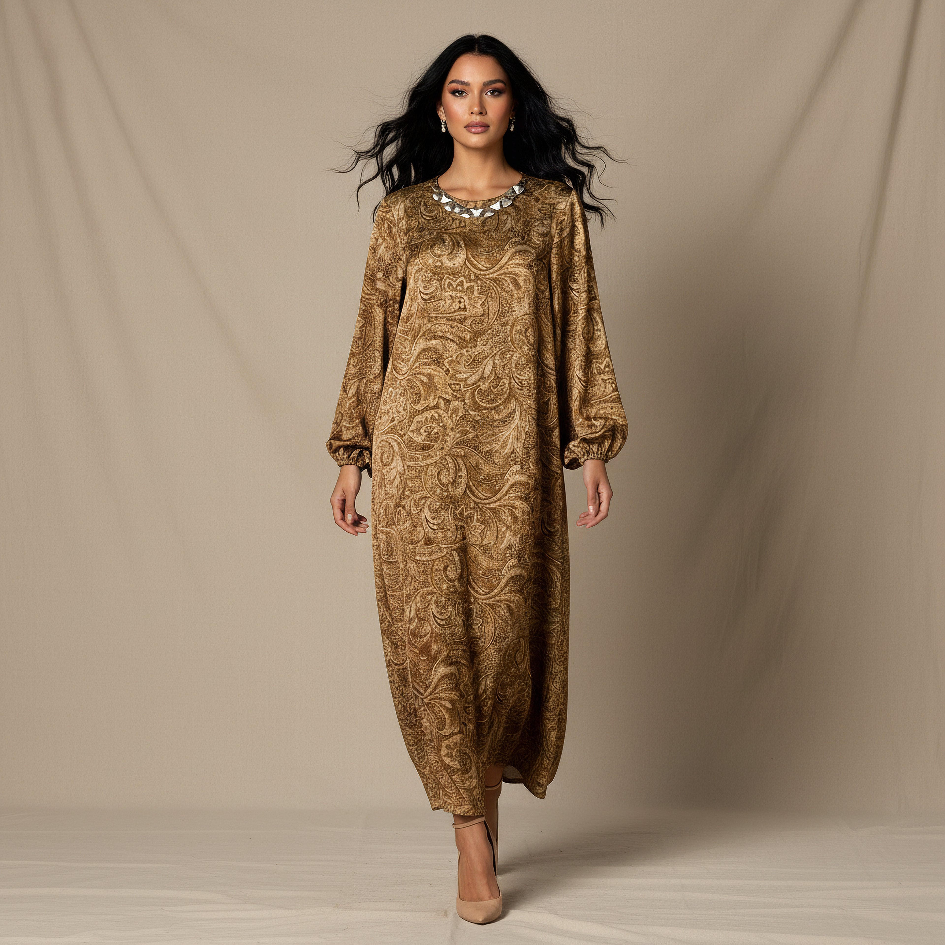 Paisley Print A-line Midi Dress with Embellished Detail-women-clothing-dresses-image-1
