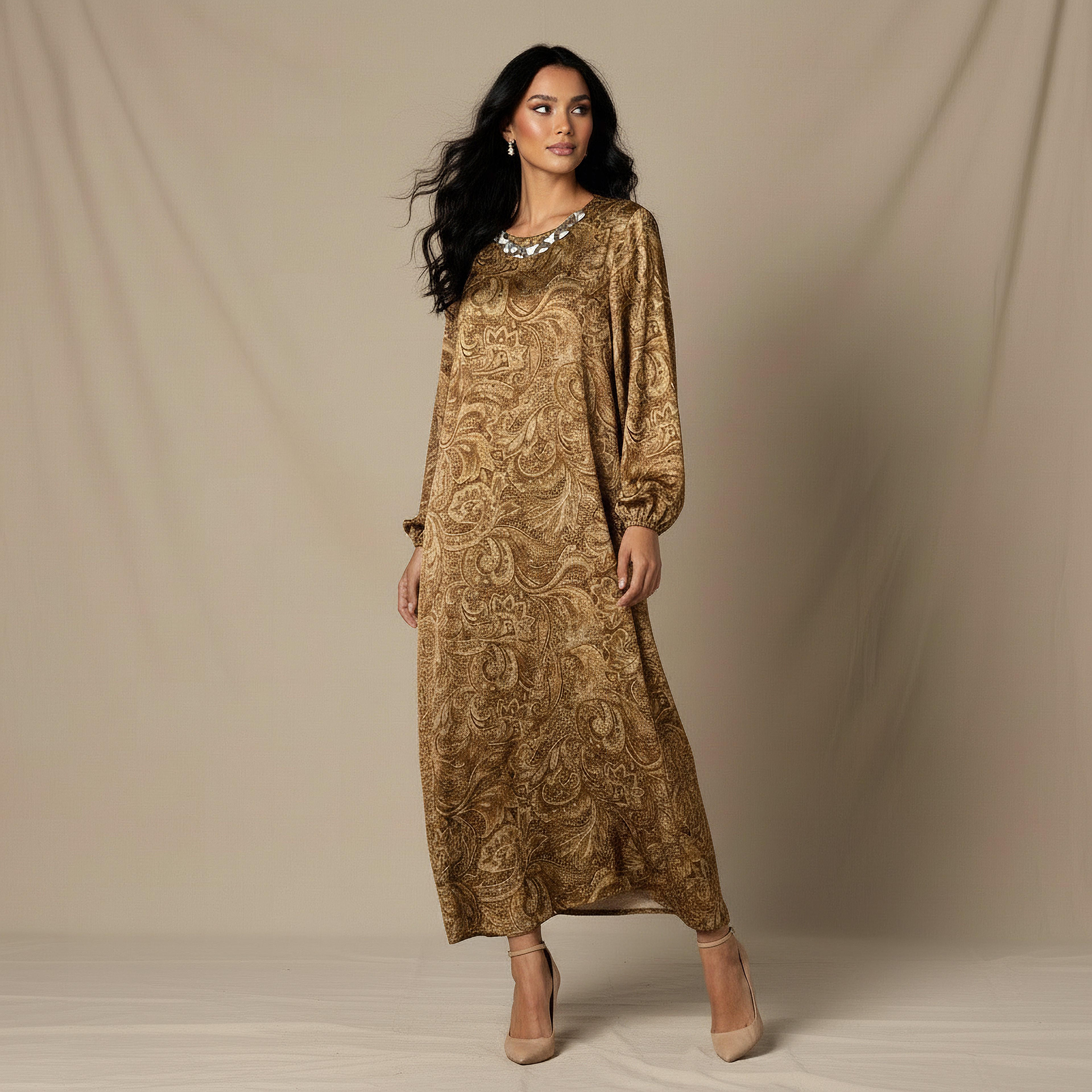 Paisley Print A-line Midi Dress with Embellished Detail-women-clothing-dresses-image-2