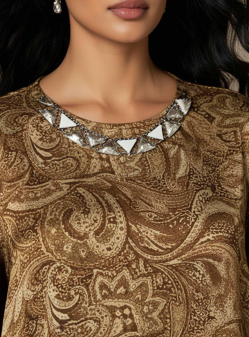 Paisley Print A-line Midi Dress with Embellished Detail-women-clothing-dresses-image-4
