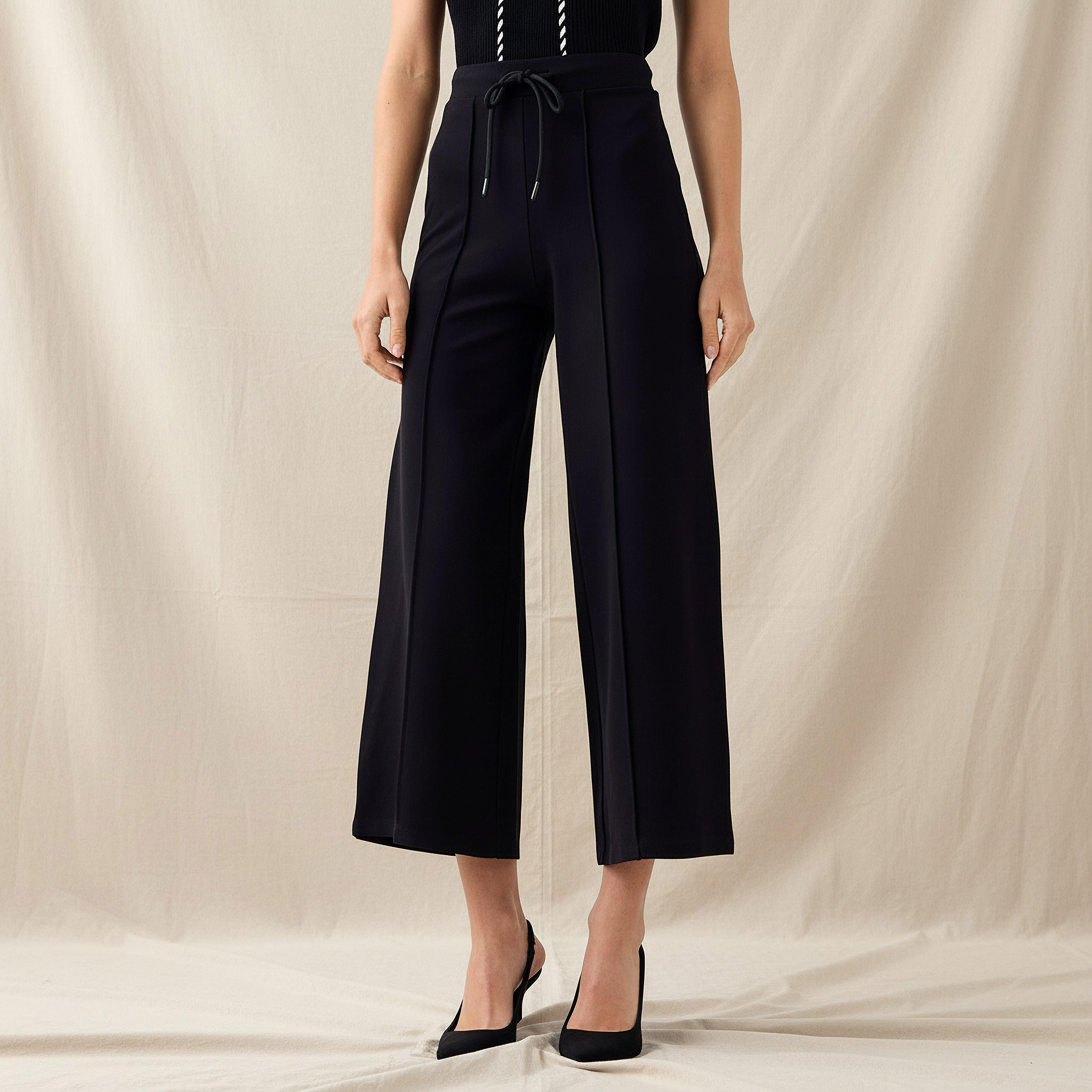 بنطلون واسع قصير بتفاصيل خط بارز-women-clothing-bottoms-trousers-image-1