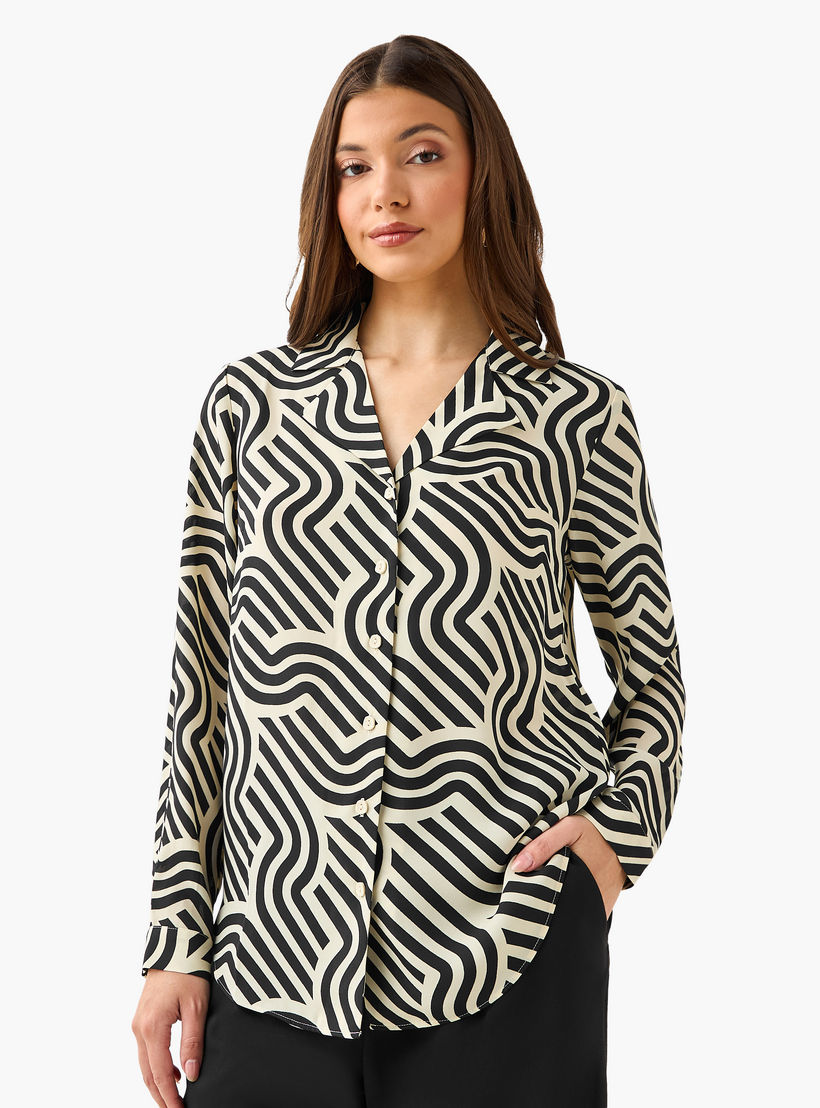 Abstract Print Shirt with Notch Collar-women-clothing-shirtsandblouses-shirts-image-2