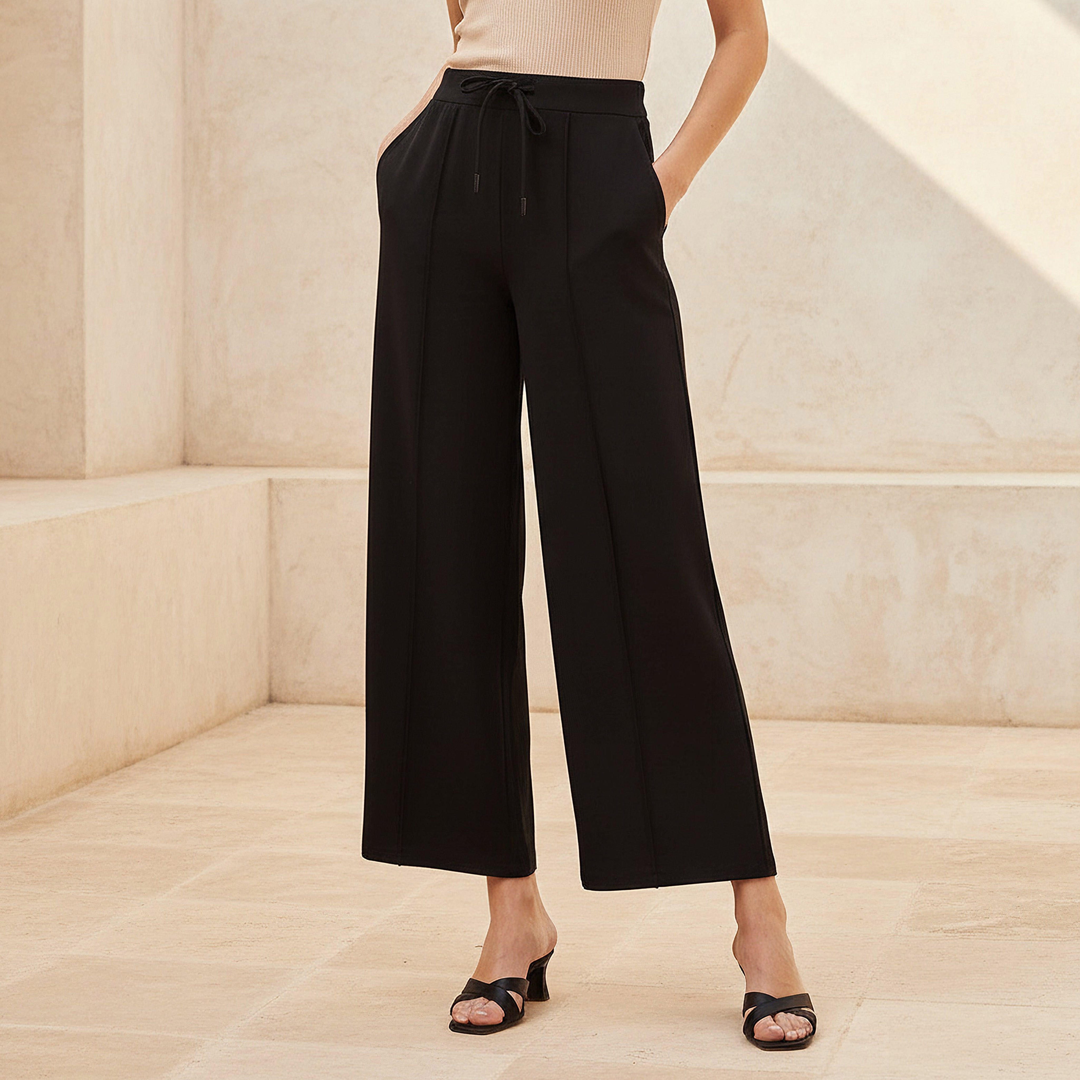 Drawstring Ponte Pants-women-clothing-bottoms-trousers-image-1