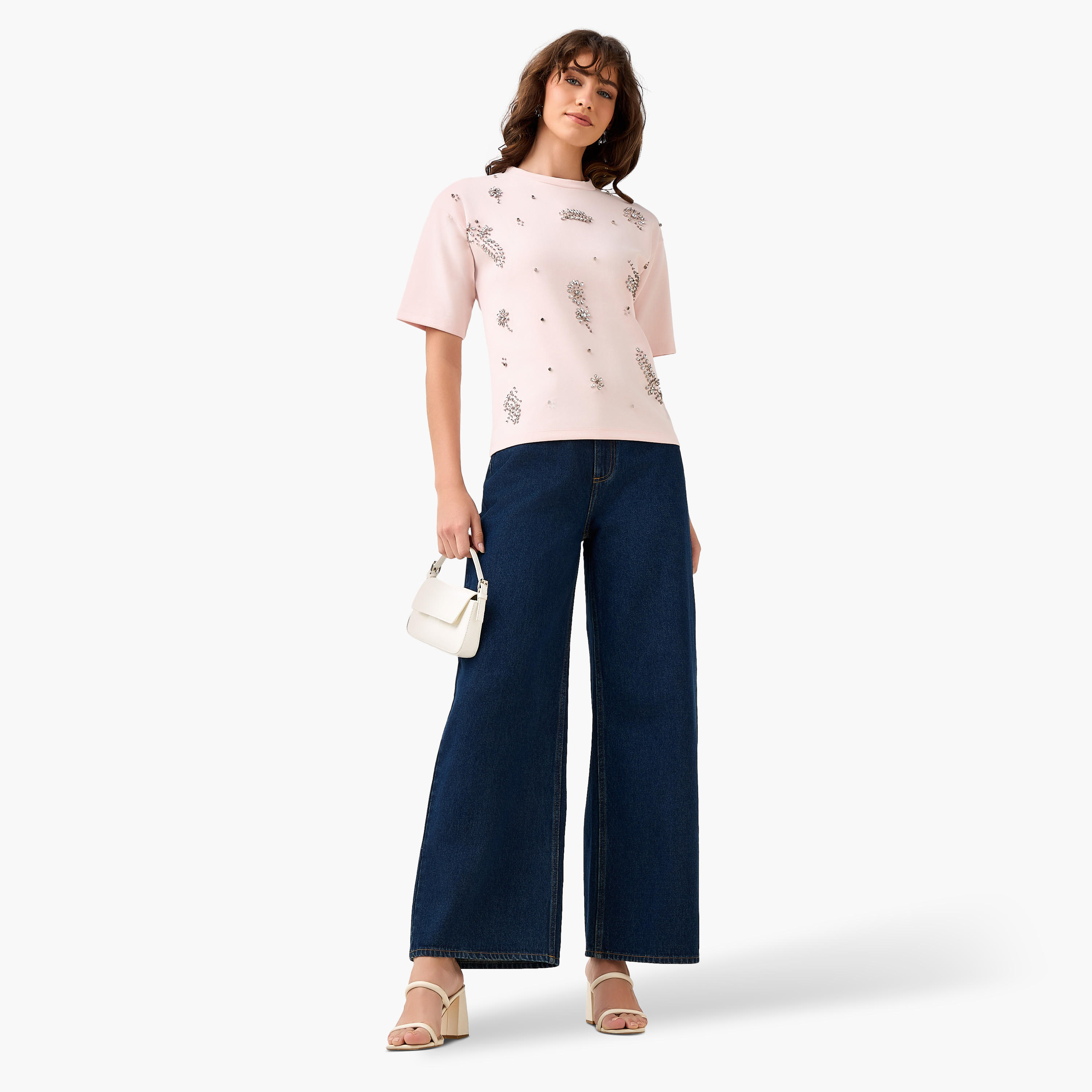 Regular Fit T-shirt with Rhinestone Embellishments-women-clothing-tshirts-image-3