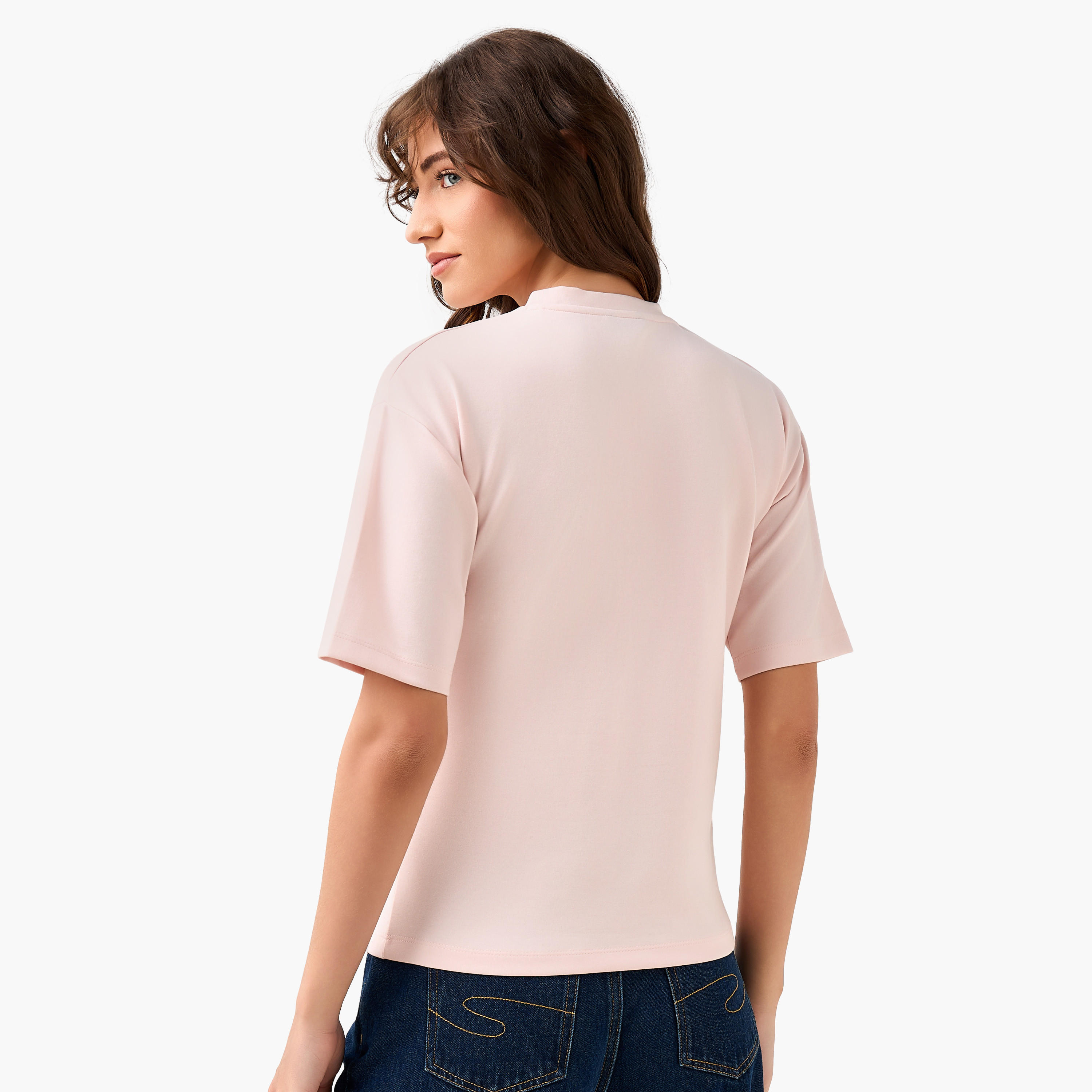 Regular Fit T-shirt with Rhinestone Embellishments-women-clothing-tshirts-image-5