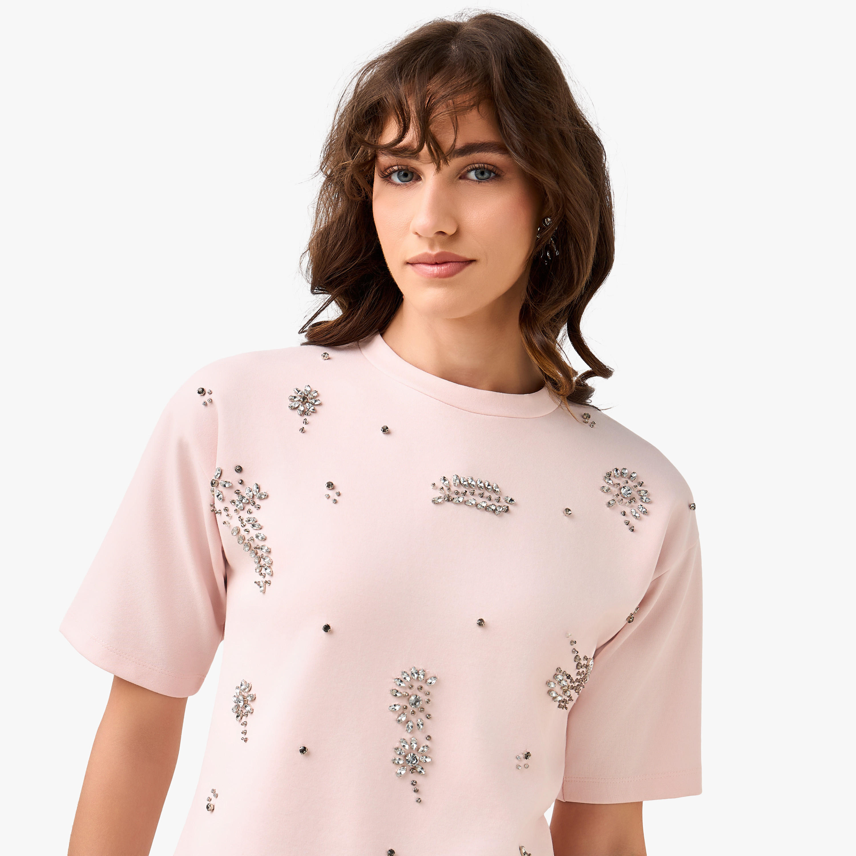 Regular Fit T-shirt with Rhinestone Embellishments-women-clothing-tshirts-image-6