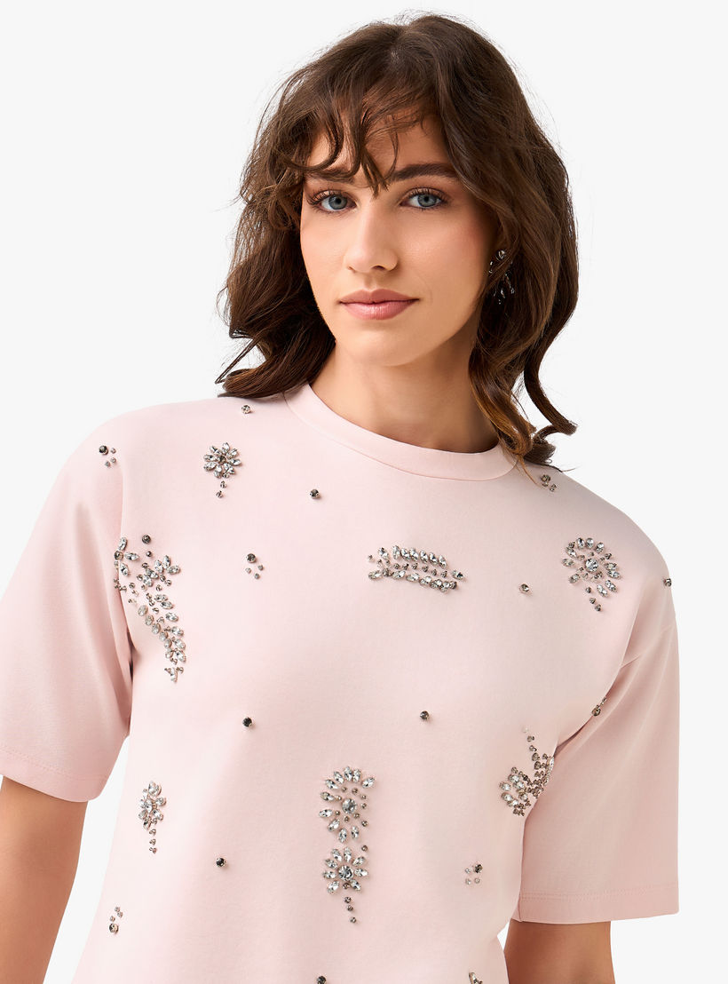 Regular Fit T-shirt with Rhinestone Embellishments-women-clothing-tshirts-image-6