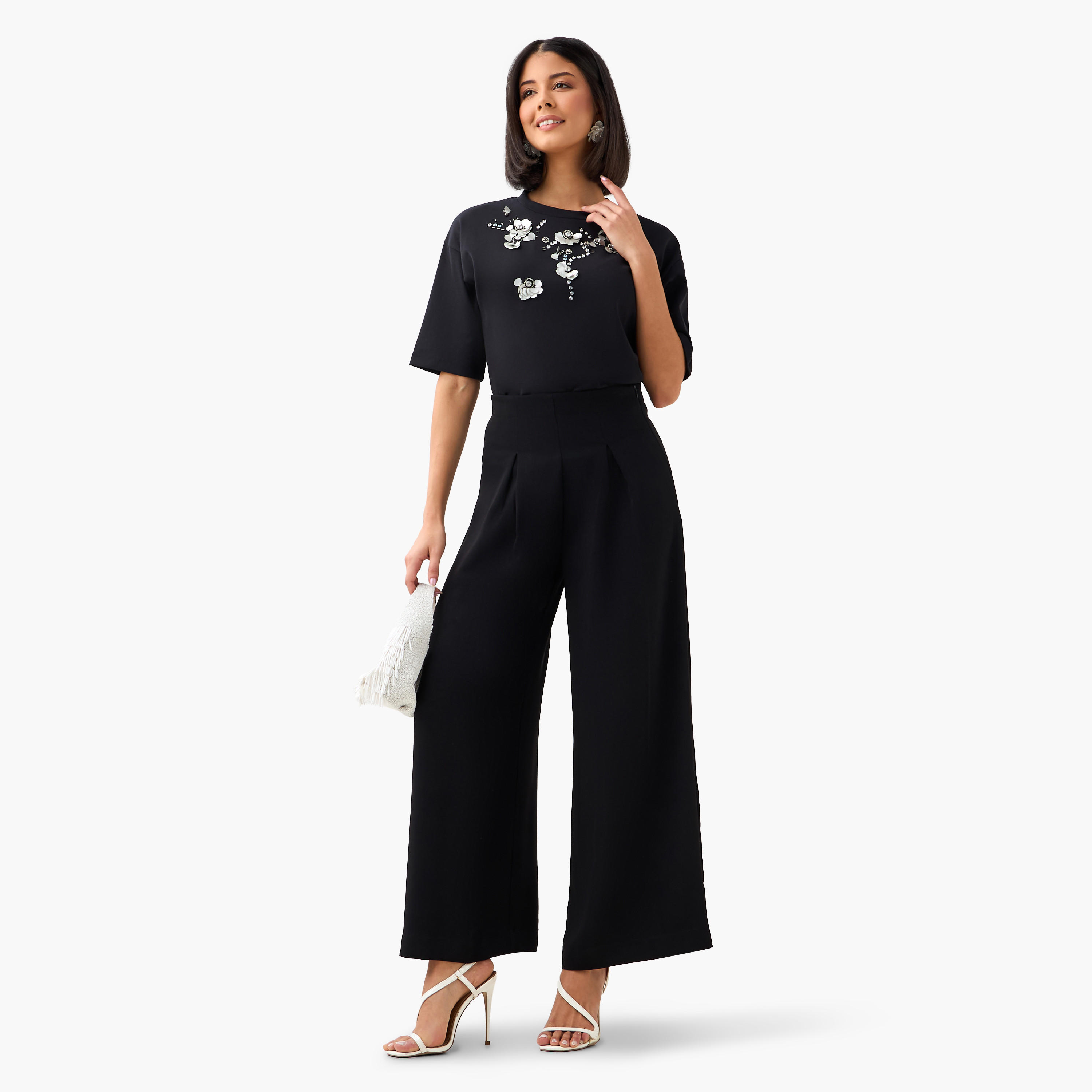 Regular Fit T-shirt with Floral Embellishments-women-clothing-tshirts-image-3