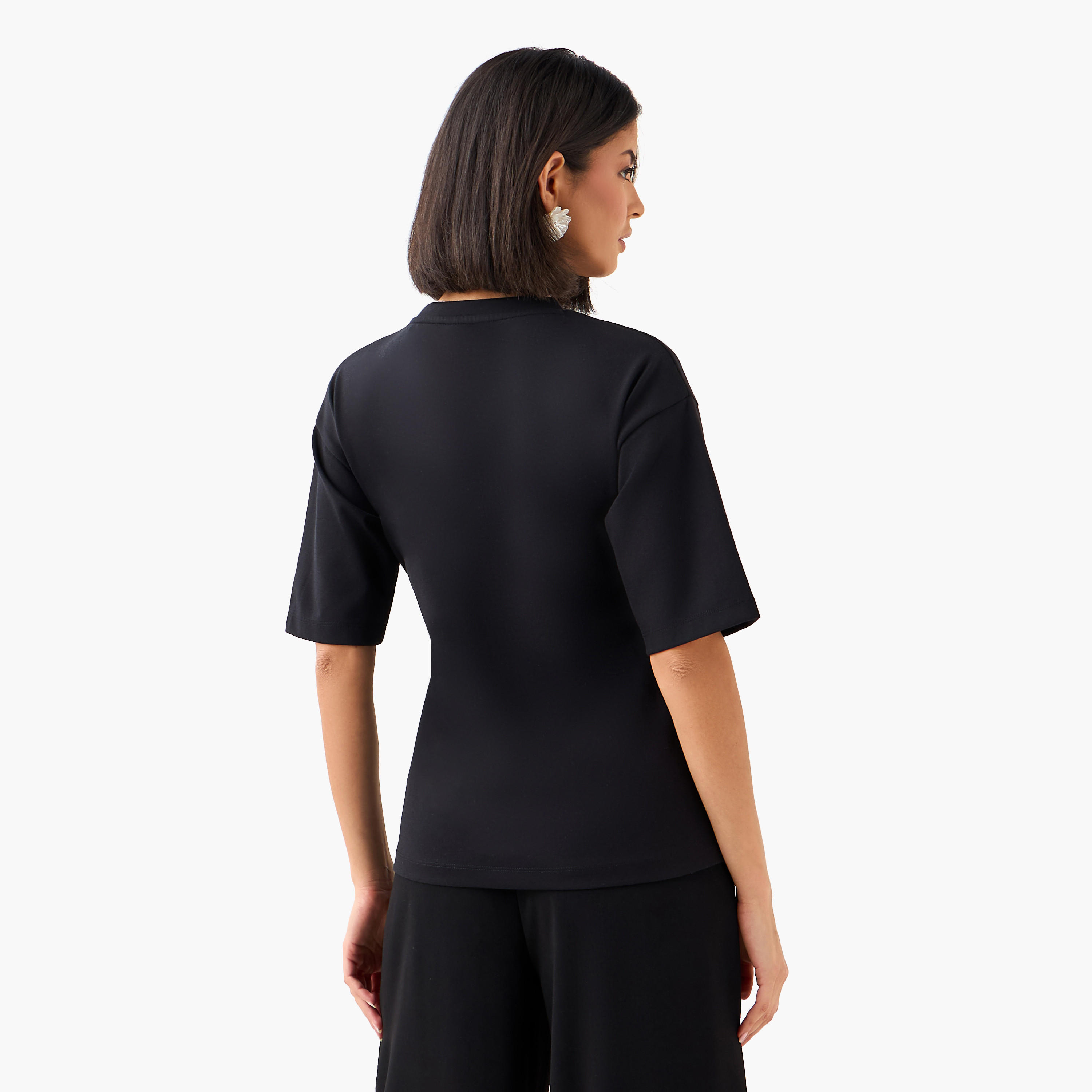 Regular Fit T-shirt with Floral Embellishments-women-clothing-tshirts-image-4