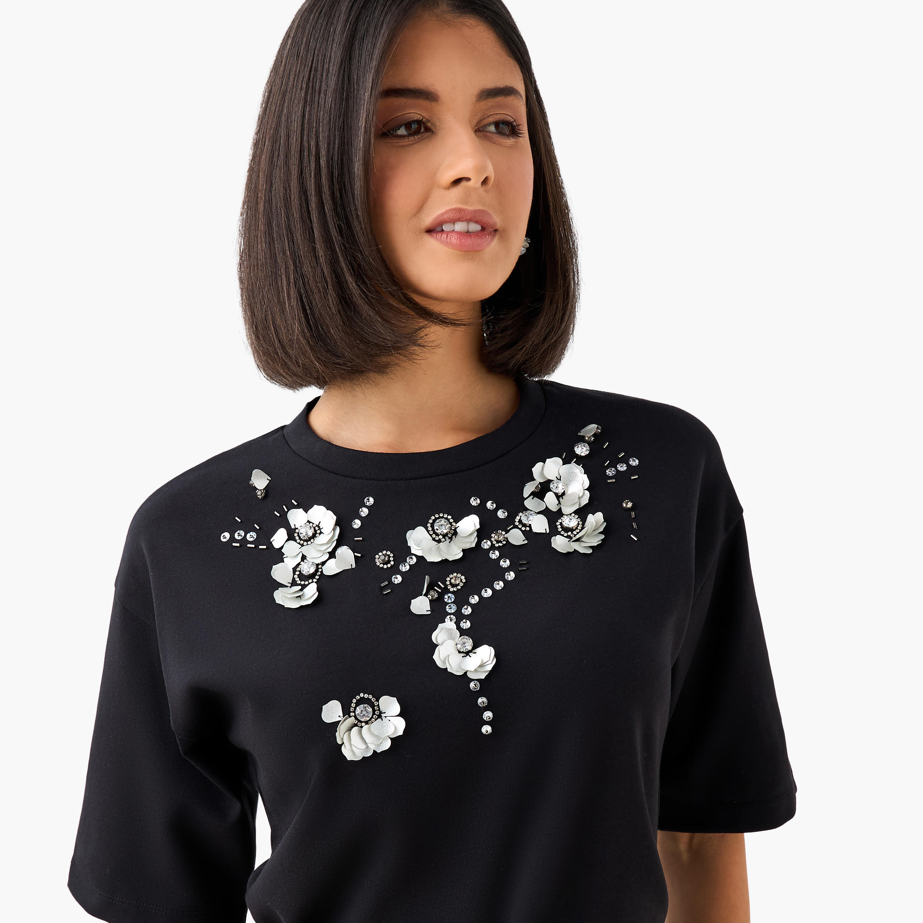 Regular Fit T-shirt with Floral Embellishments-women-clothing-tshirts-image-5
