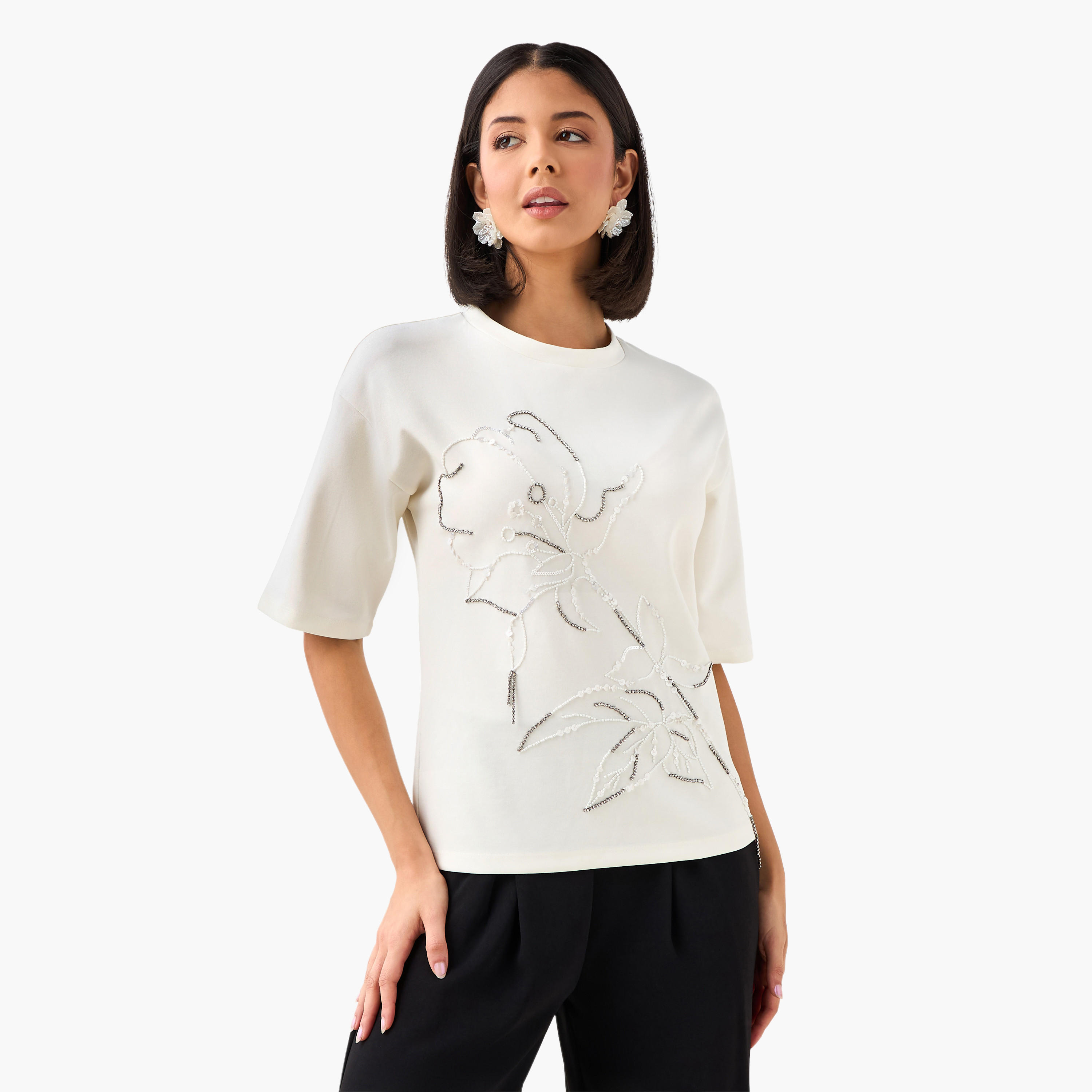 Regular Fit T-shirt with Embellishment-women-clothing-tshirts-image-2