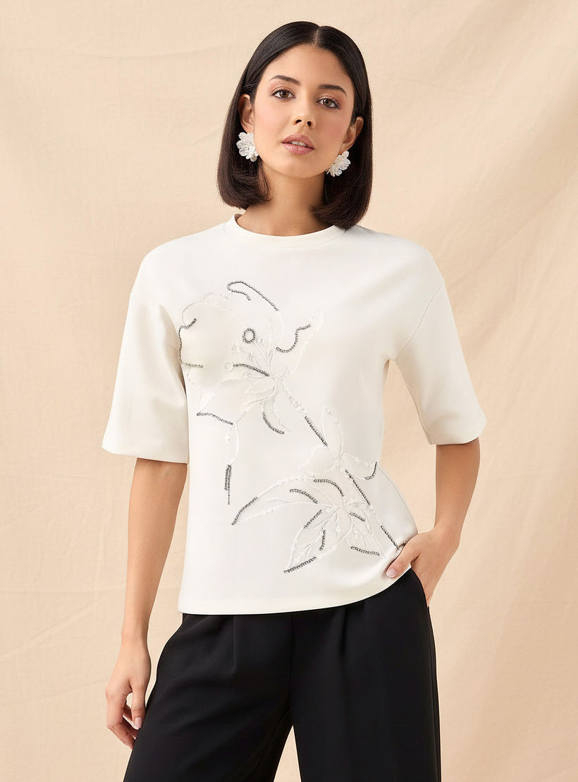 Regular Fit T-shirt with Embellishment-women-clothing-tshirts-image-1