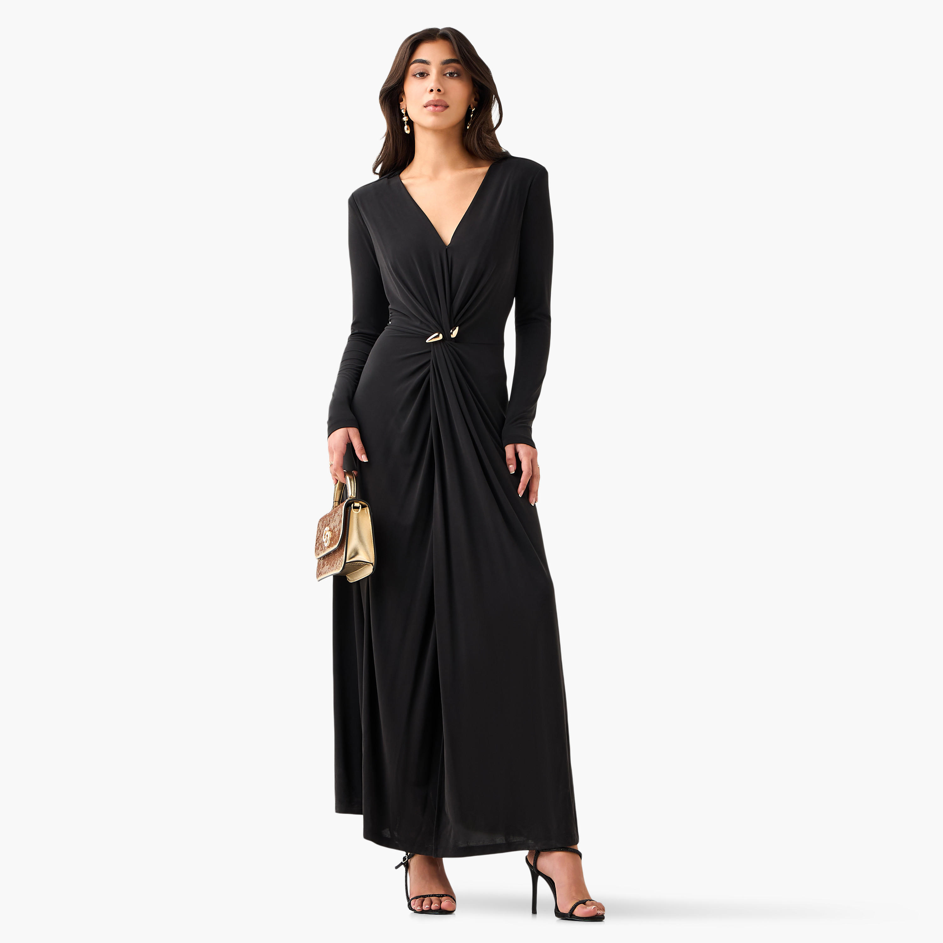 فستان ماكسي برقبة V وبتفاصيل عقدة ملتوية-women-clothing-dresses-image-3
