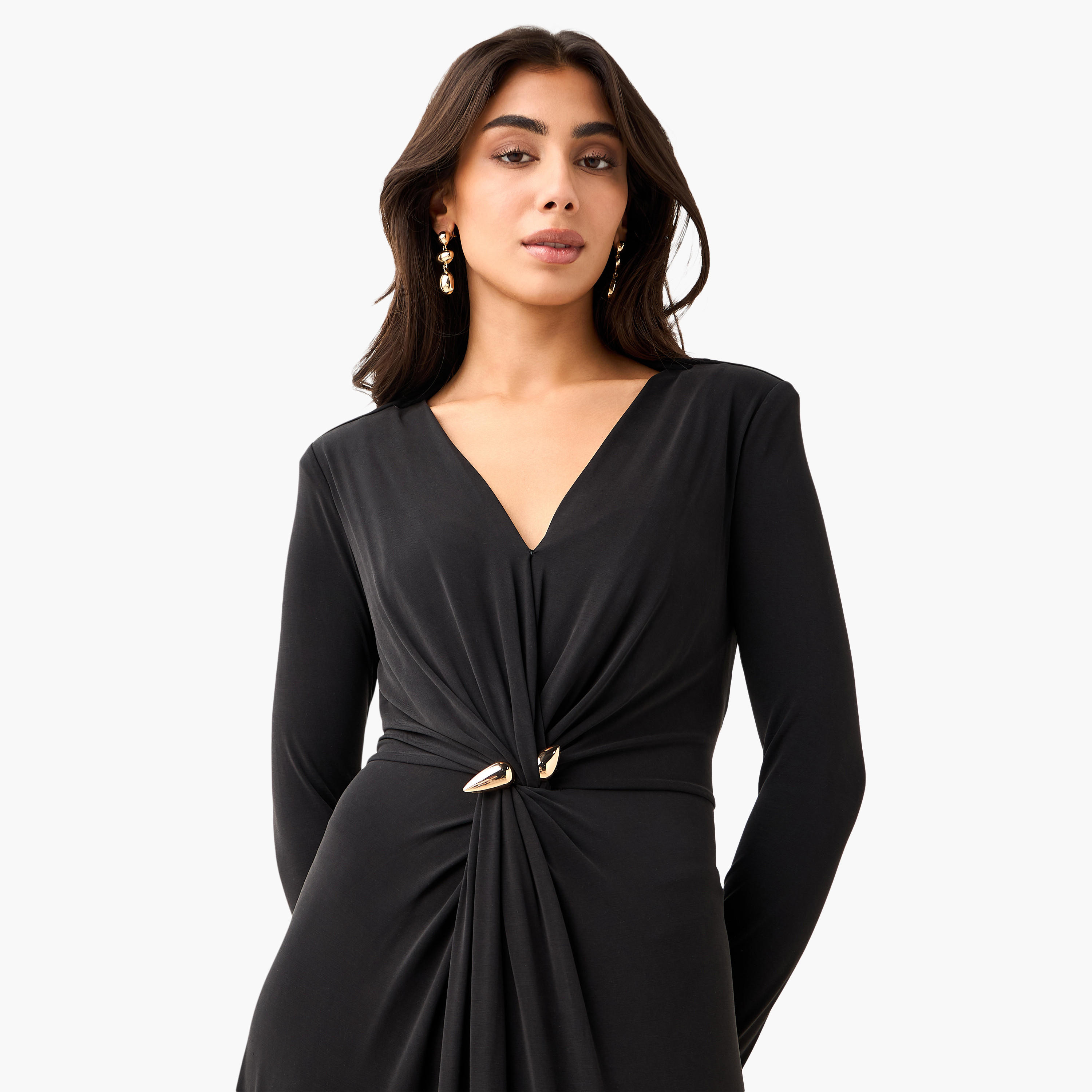 فستان ماكسي برقبة V وبتفاصيل عقدة ملتوية-women-clothing-dresses-image-5