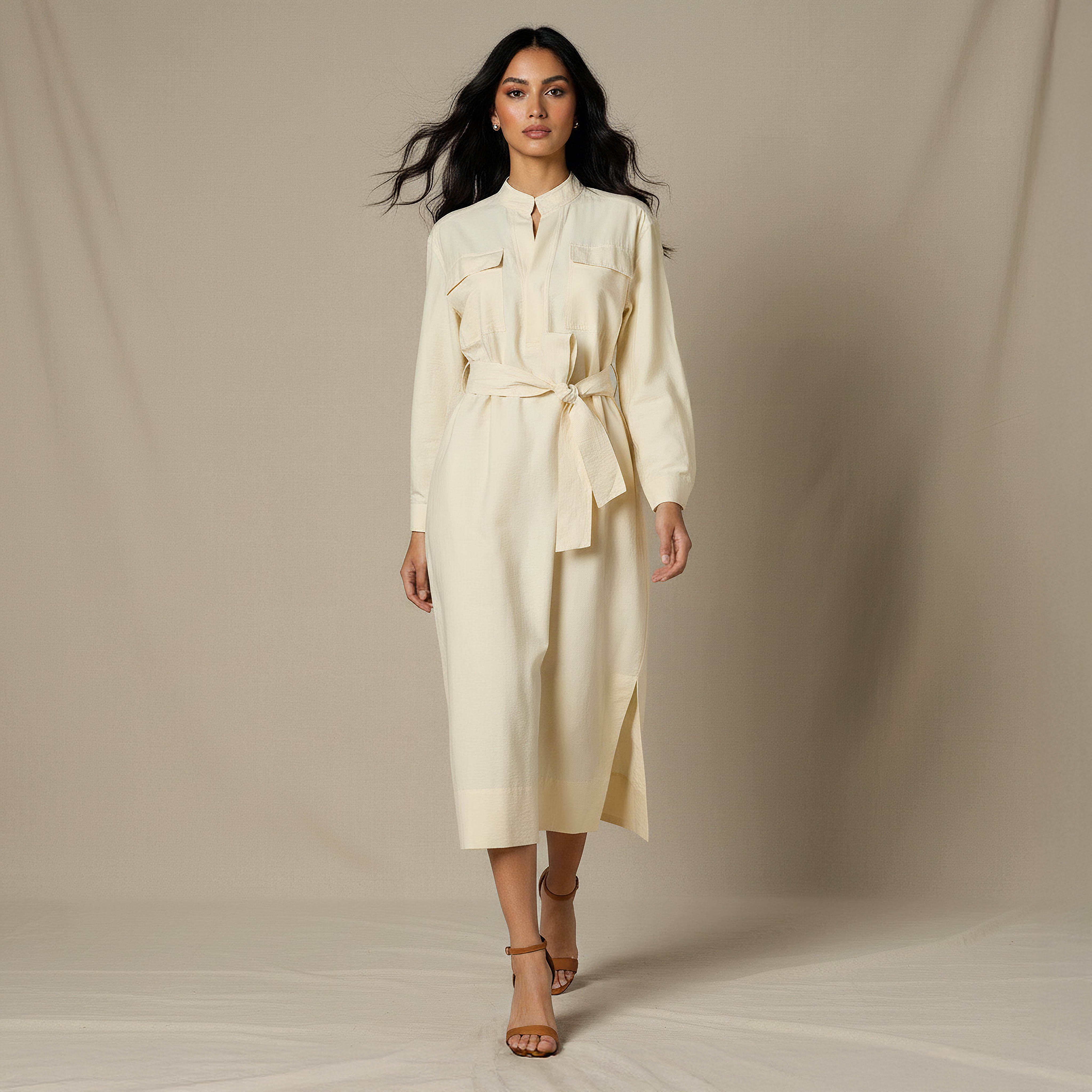 A-line Midi Dress with Belt-women-clothing-dresses-image-1
