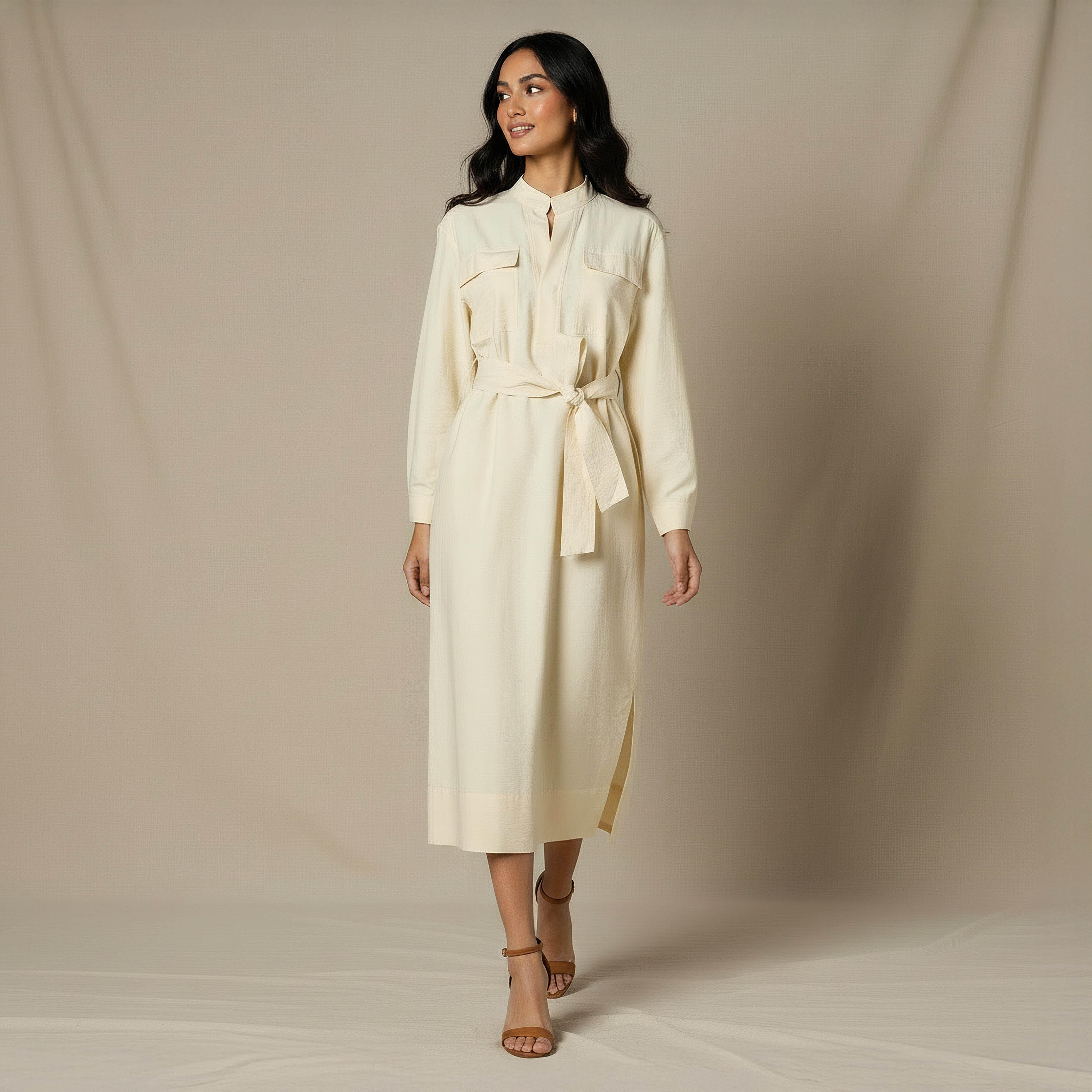 A-line Midi Dress with Belt-women-clothing-dresses-image-2