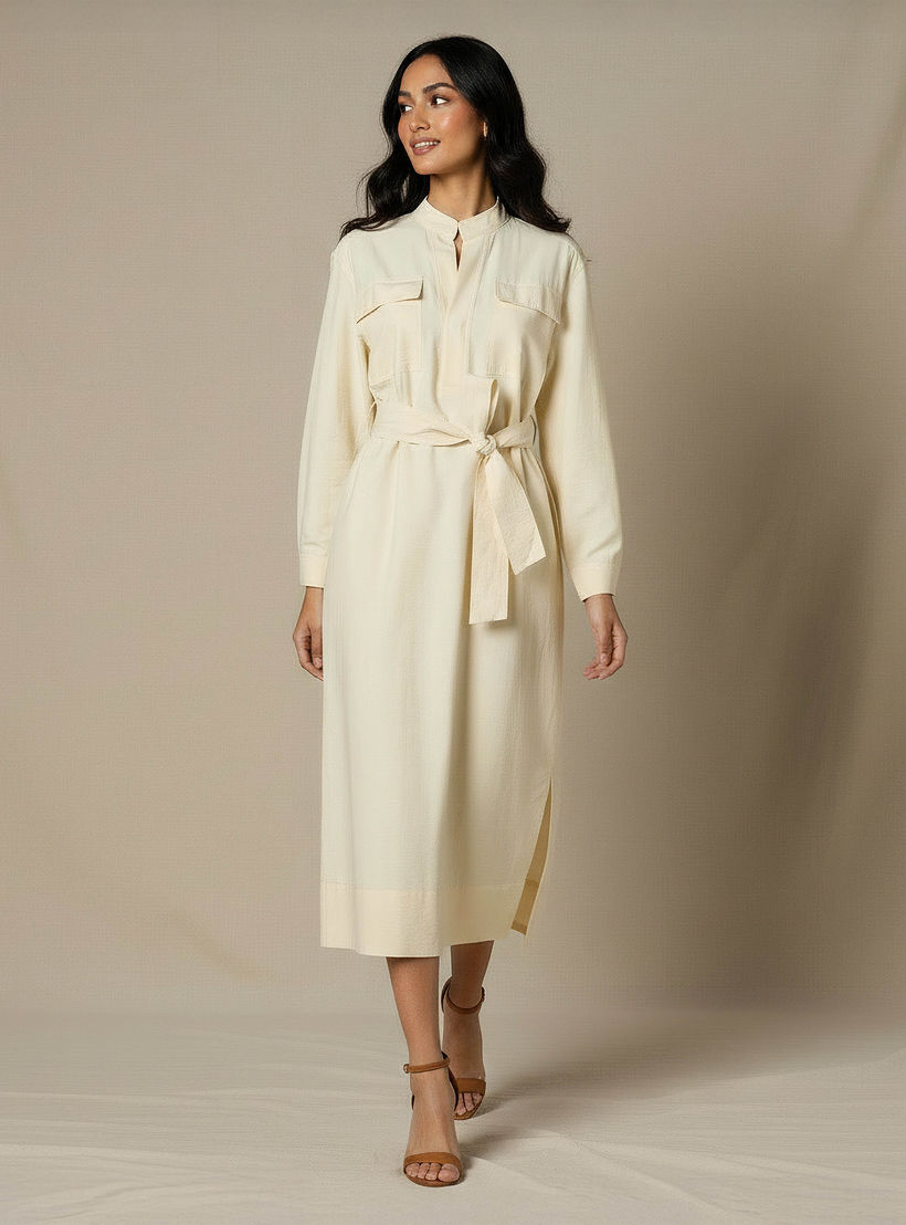 A-line Midi Dress with Belt-women-clothing-dresses-image-2