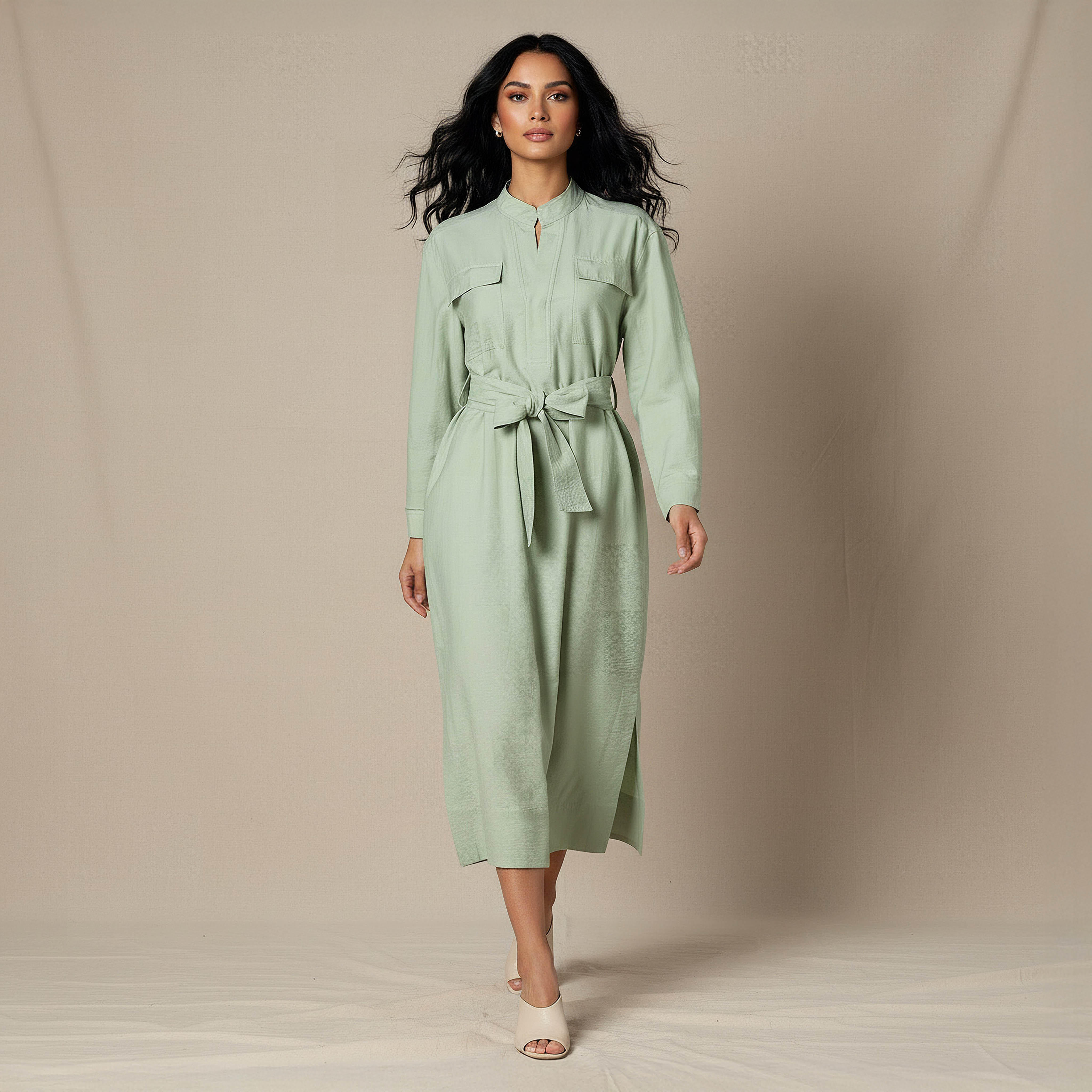 A-line Midi Dress with Belt-women-clothing-dresses-image-1
