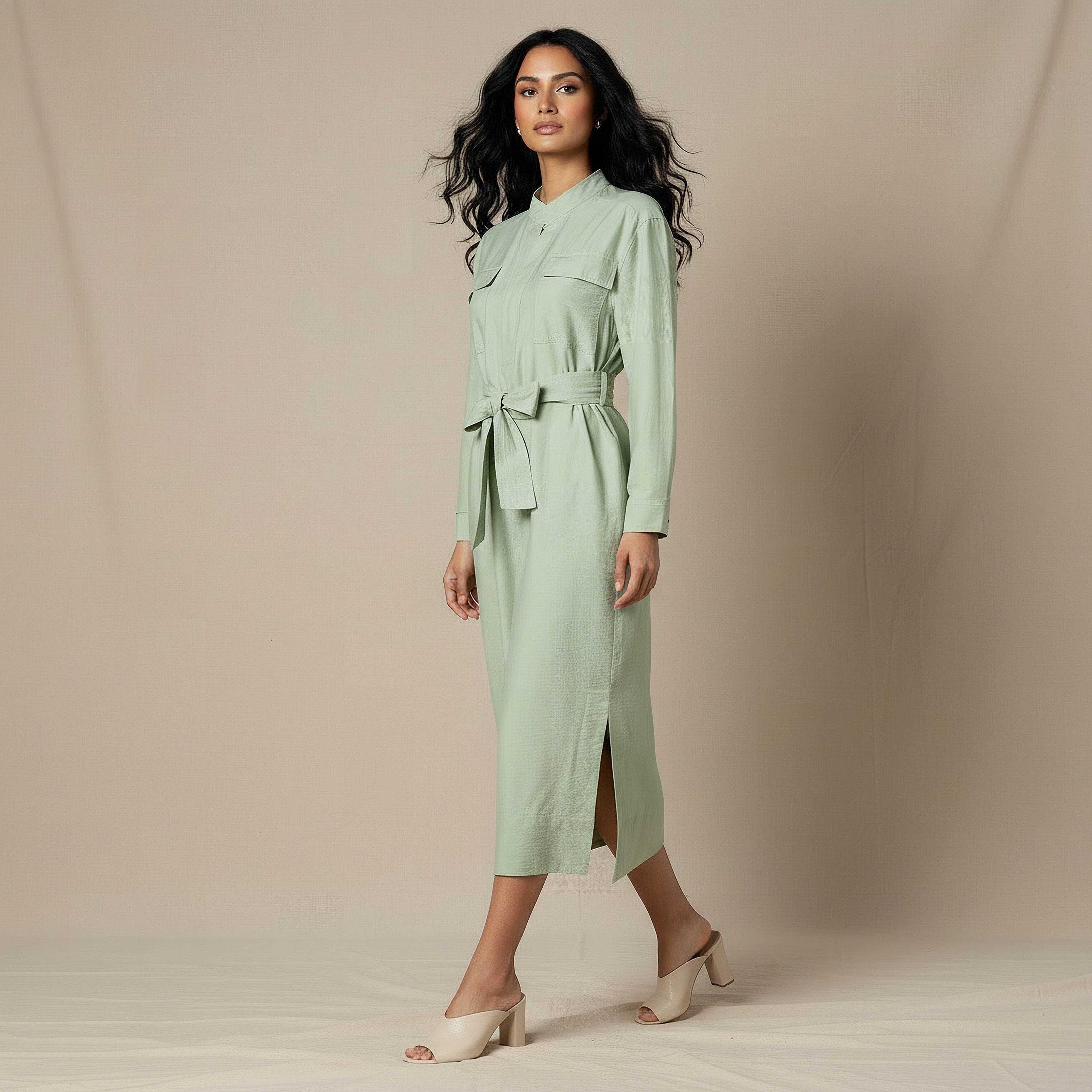 A-line Midi Dress with Belt-women-clothing-dresses-image-2