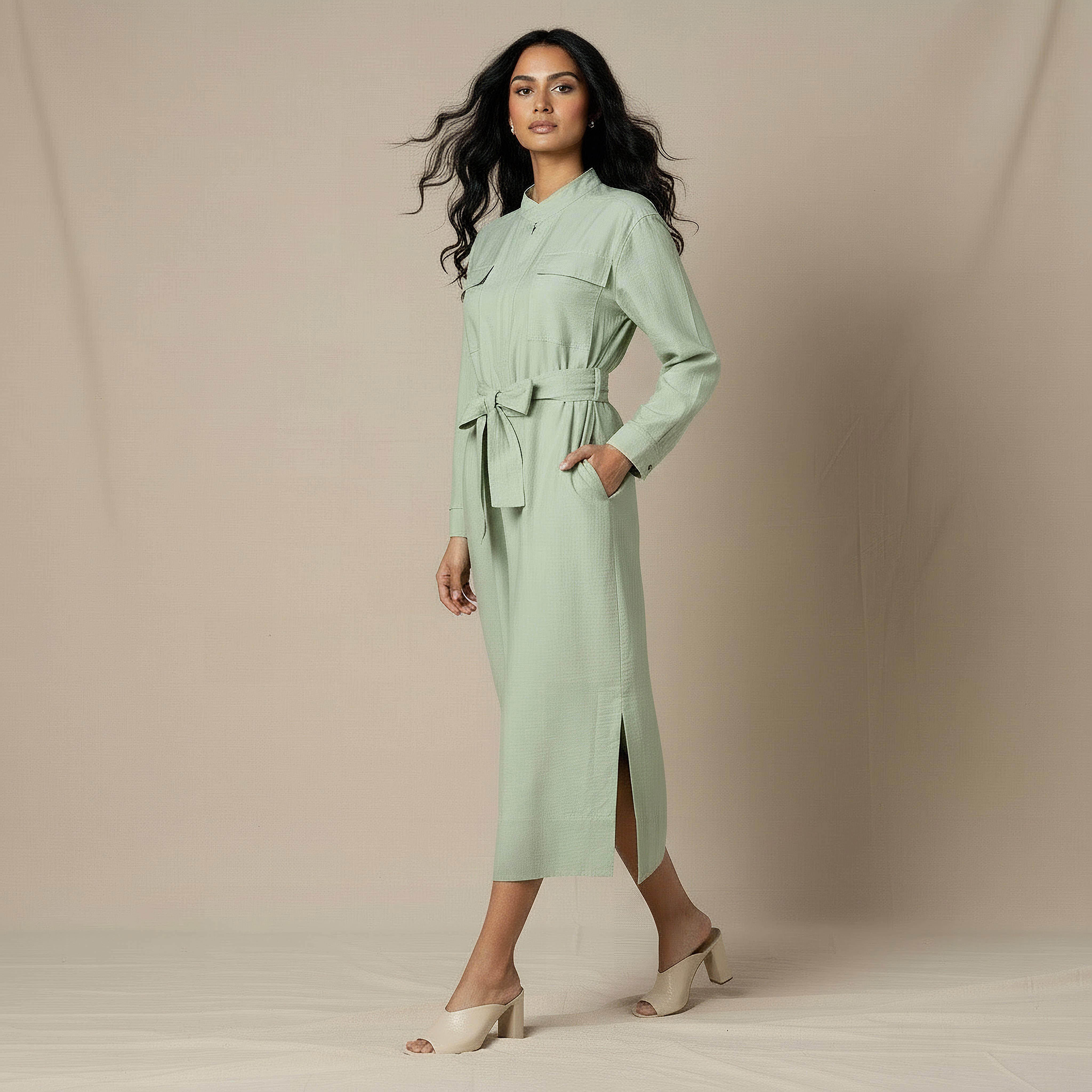 فستان ميدي إيه لاين بحزام-women-clothing-dresses-image-1