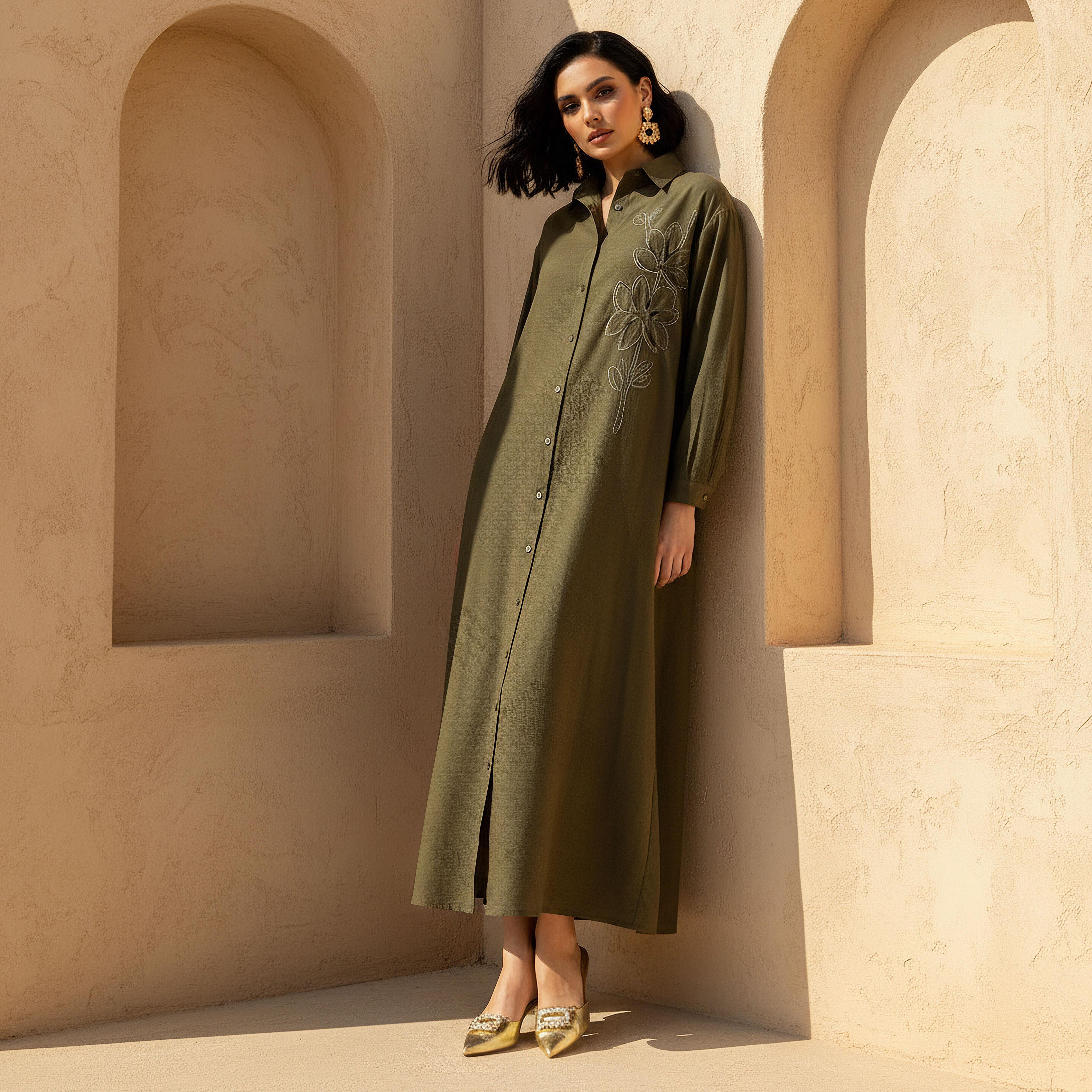 Maxi Shirt Dress with Floral Applique-women-clothing-dresses-image-1