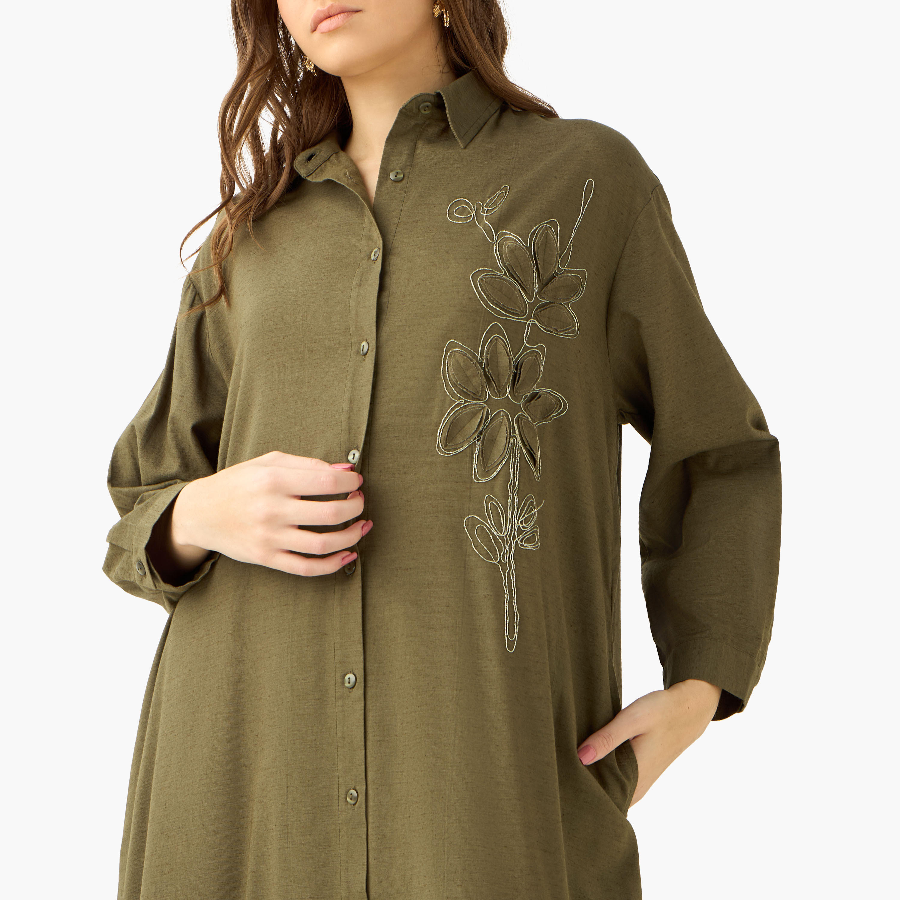 Maxi Shirt Dress with Floral Applique-women-clothing-dresses-image-5