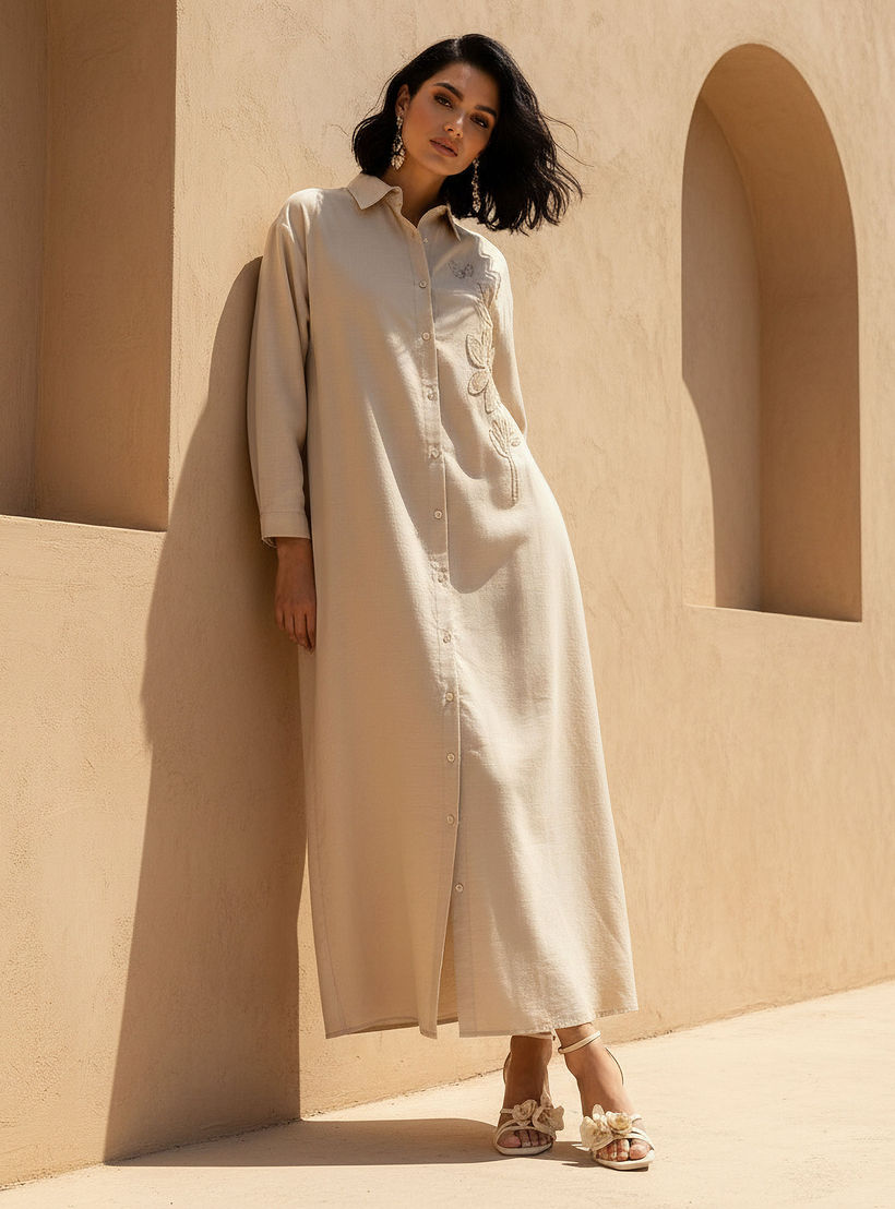 فستان قميص ماكسي بزخارف زهور-women-clothing-dresses-image-1