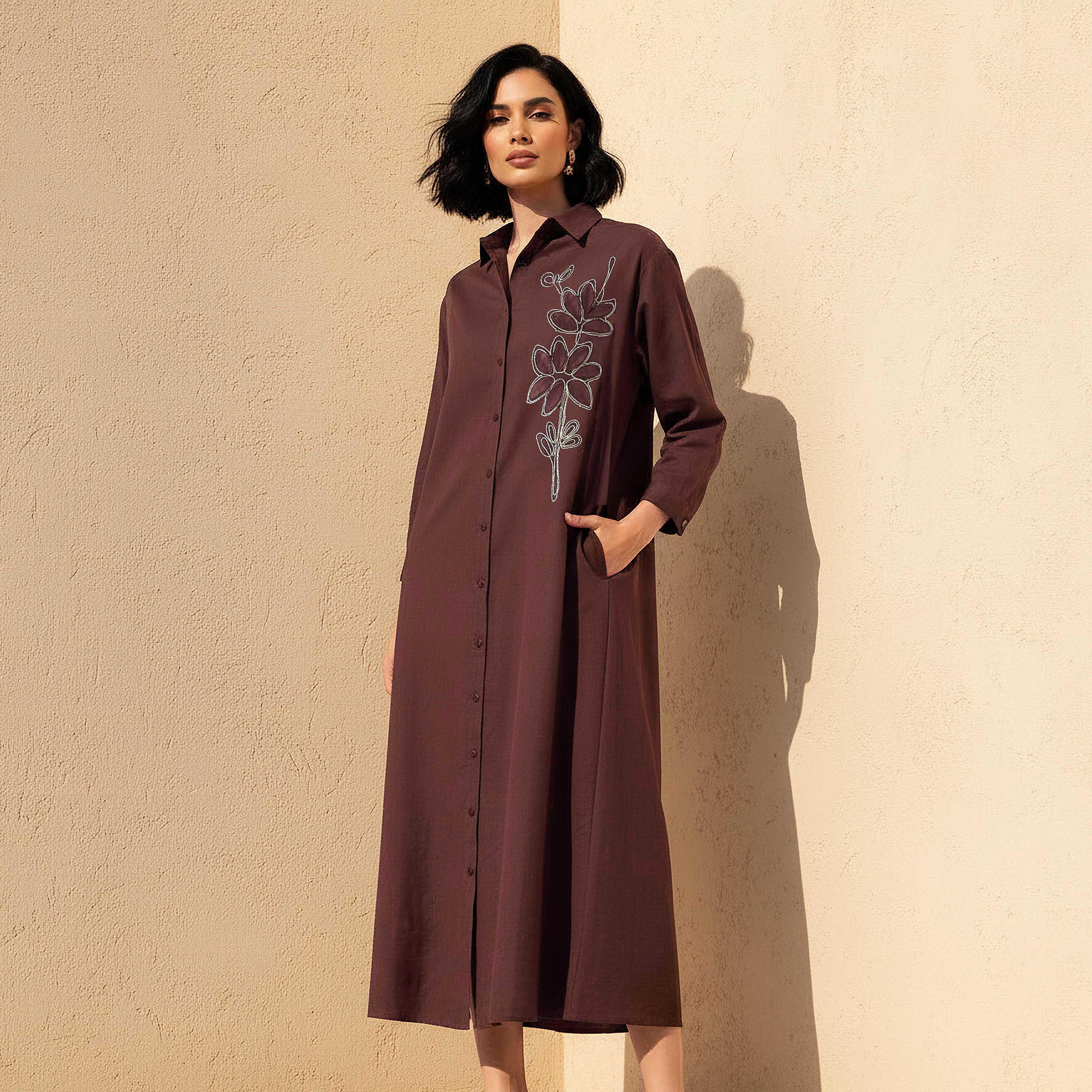 فستان قميص ماكسي بزخارف زهور-women-clothing-dresses-image-1