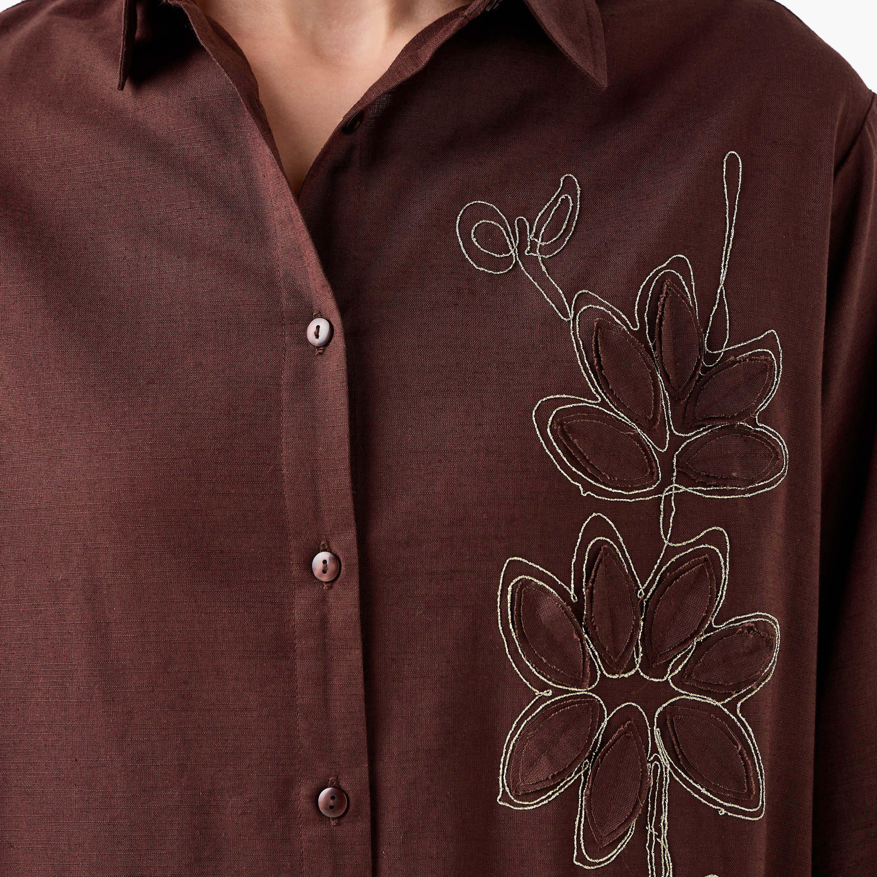 Maxi Shirt Dress with Floral Applique-women-clothing-dresses-image-2