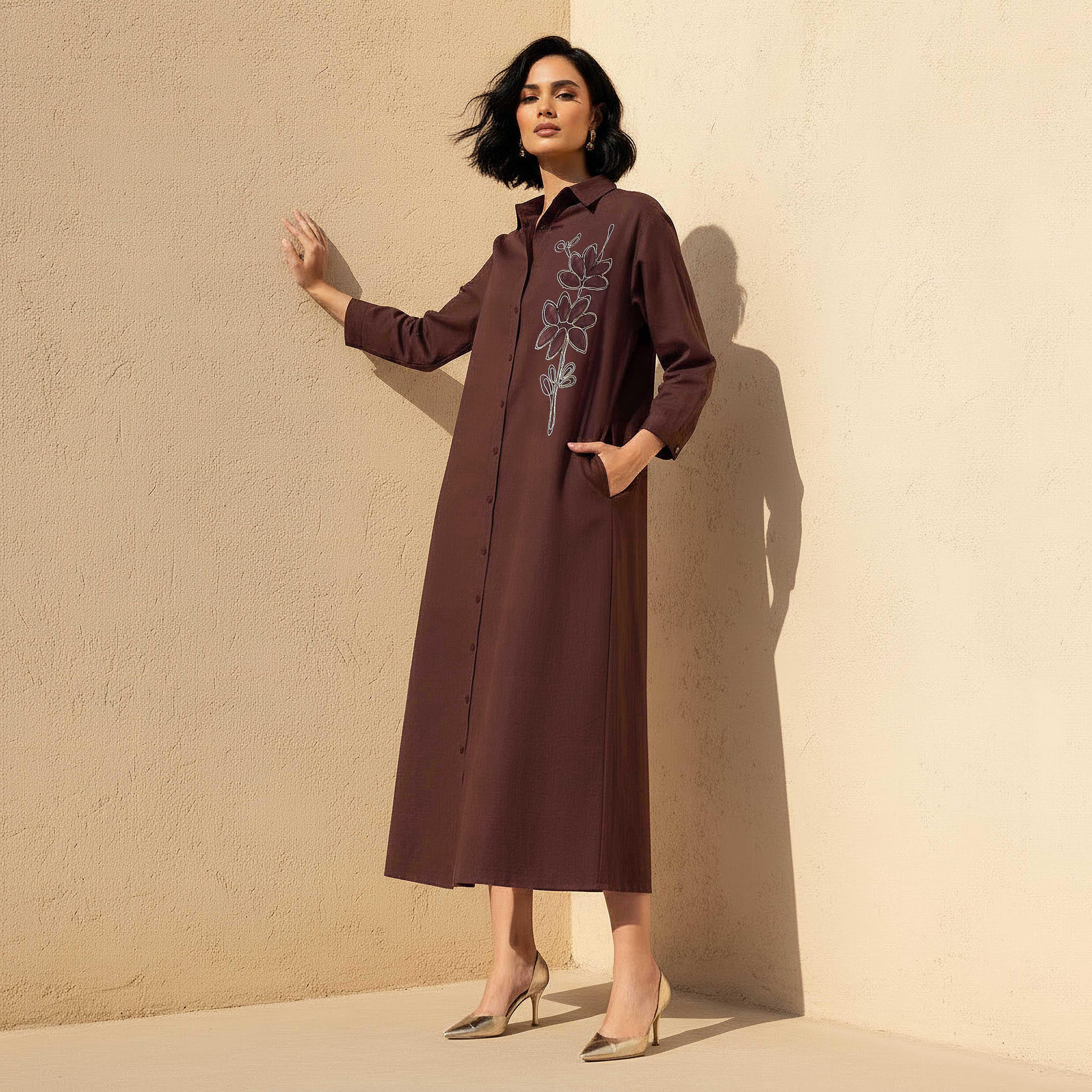 فستان قميص ماكسي بزخارف زهور-women-clothing-dresses-image-3