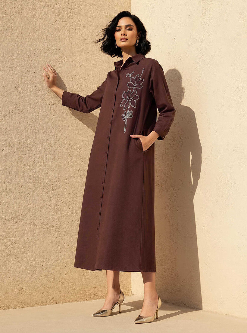 فستان قميص ماكسي بزخارف زهور-women-clothing-dresses-image-3