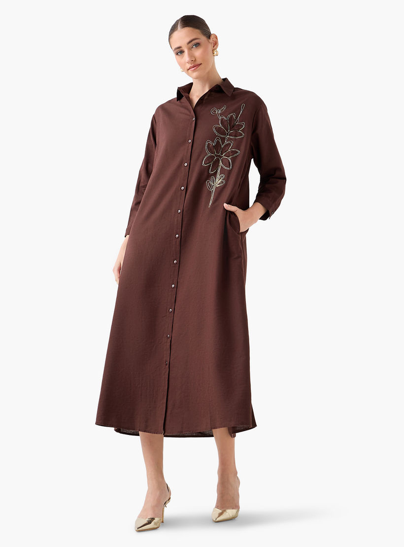 فستان قميص ماكسي بزخارف زهور-women-clothing-dresses-image-4