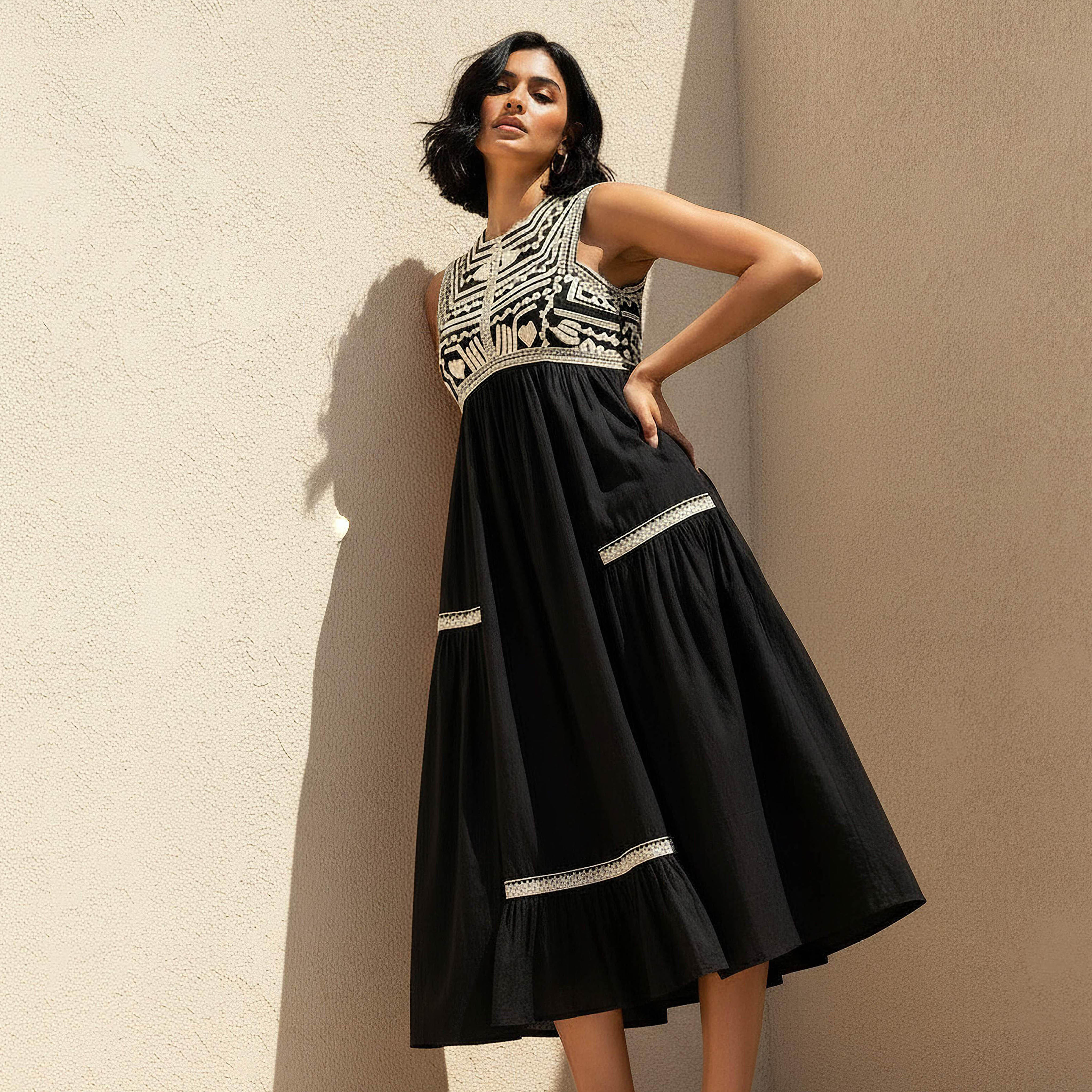 Embroidered A-Line Women Dress with Square Neck-women-clothing-dresses-image-1