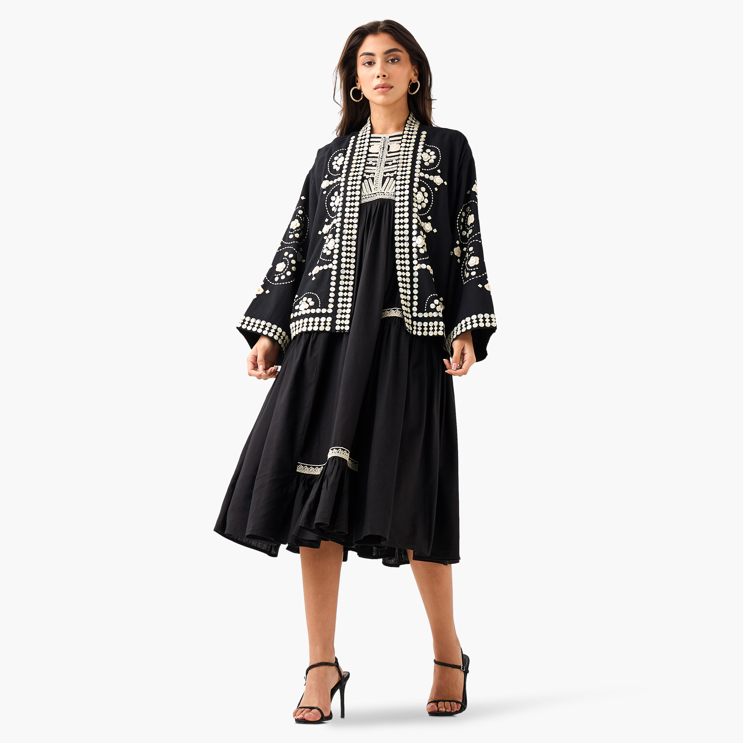 Embroidered A-Line Women Dress with Square Neck-women-clothing-dresses-image-3