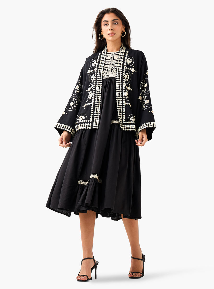 Embroidered A-Line Women Dress with Square Neck-women-clothing-dresses-image-3