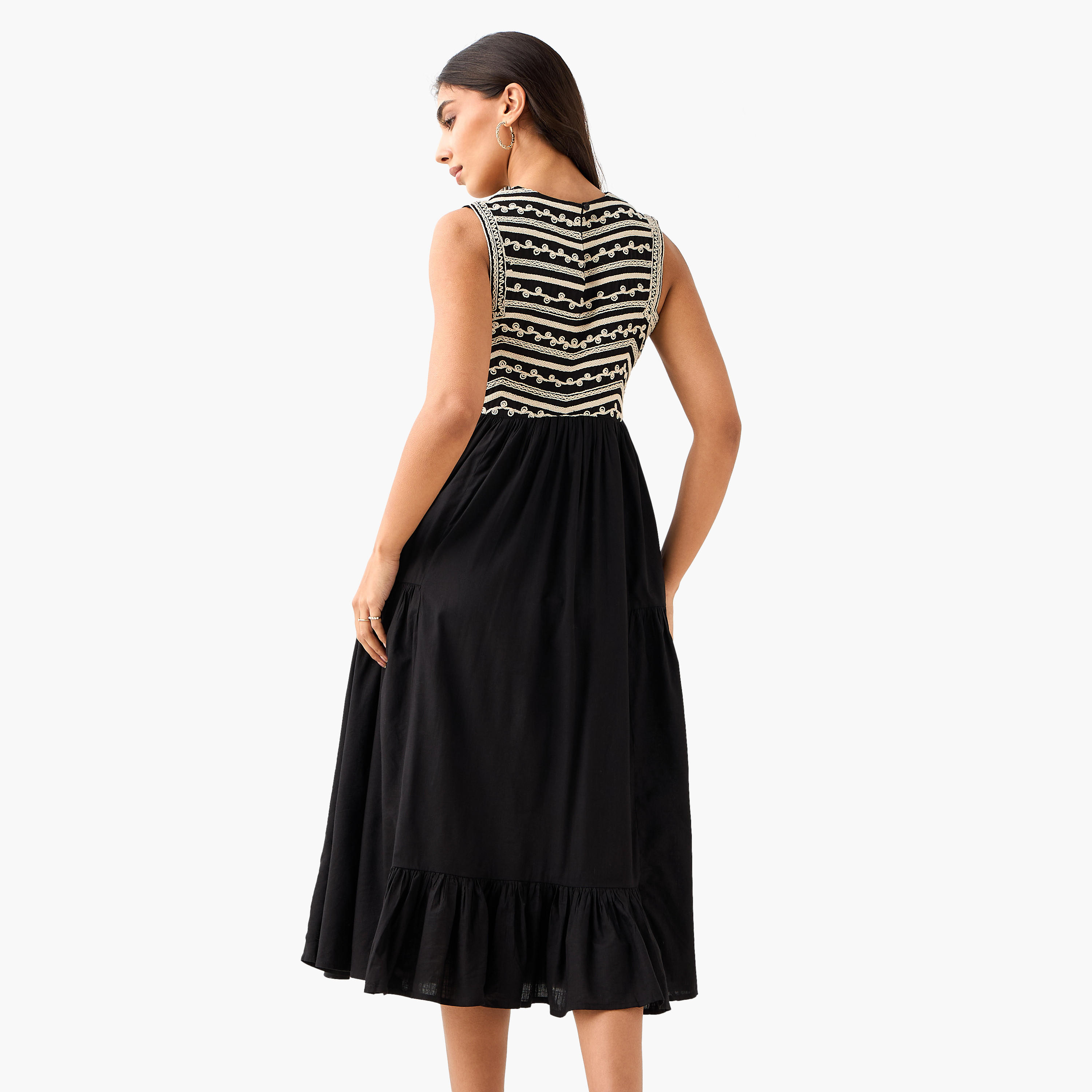 Embroidered A-Line Women Dress with Square Neck-women-clothing-dresses-image-4