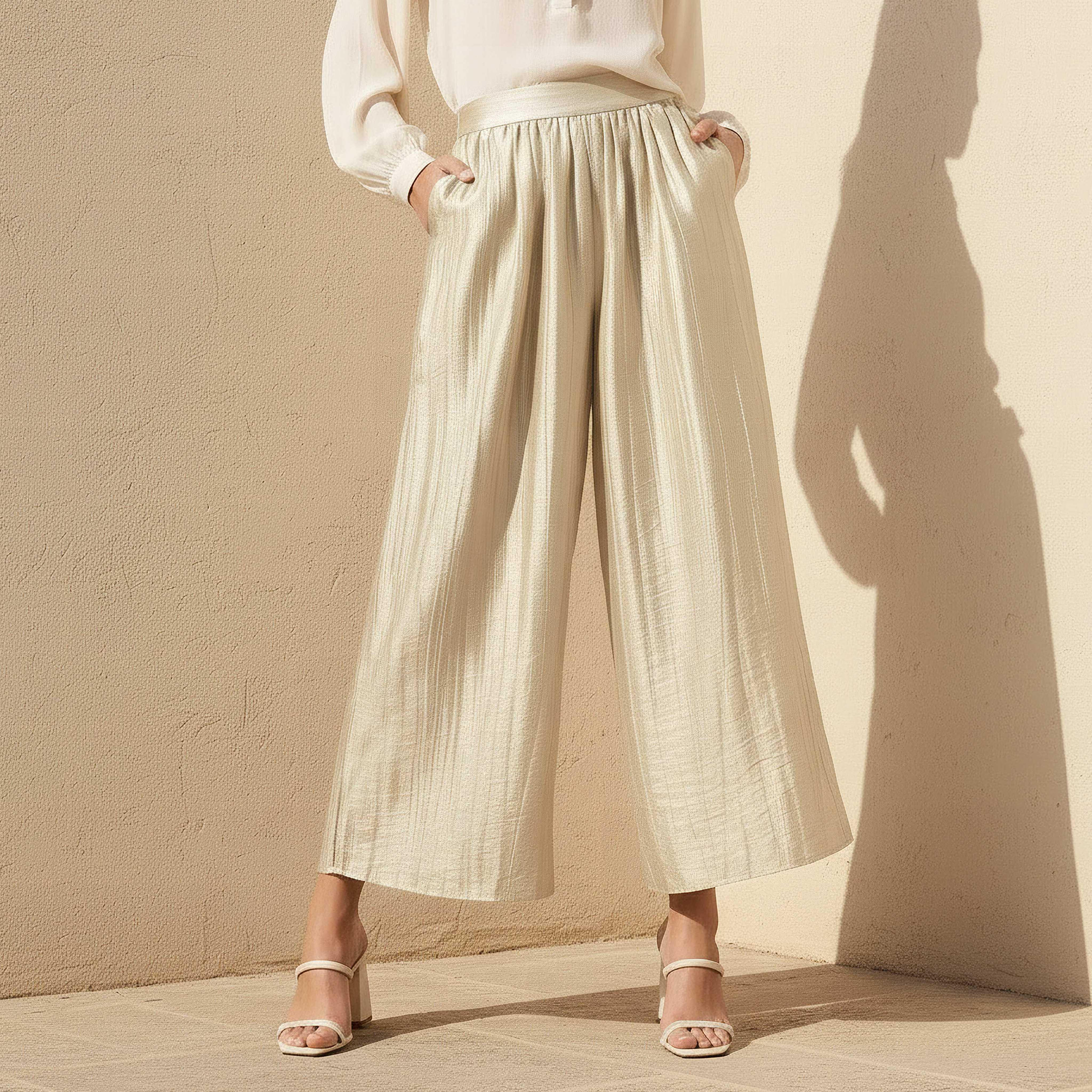 Wide Leg Half Elastic Waist Crinkled Pants-women-clothing-bottoms-trousers-image-1