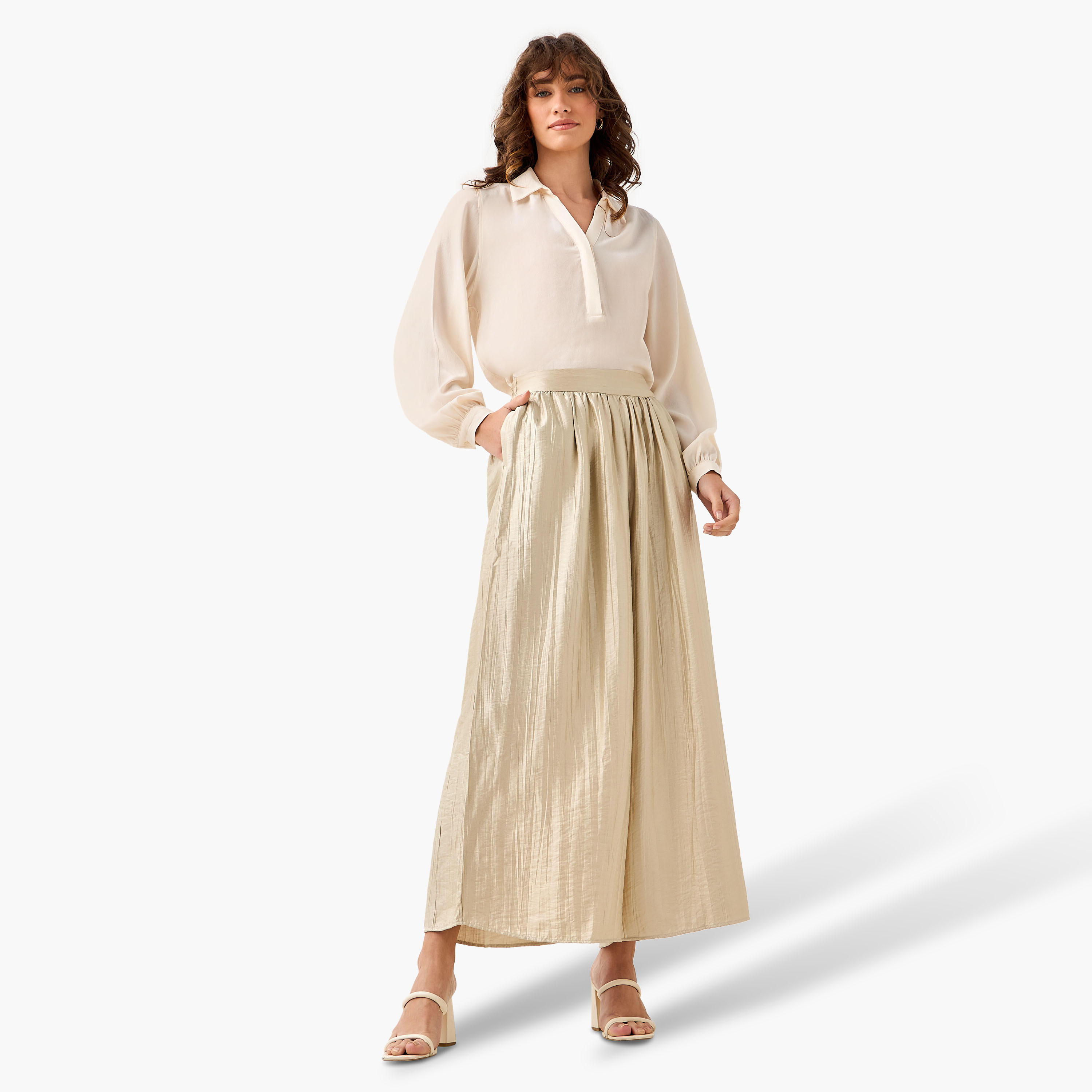 Wide Leg Half Elastic Waist Crinkled Pants-women-clothing-bottoms-trousers-image-5