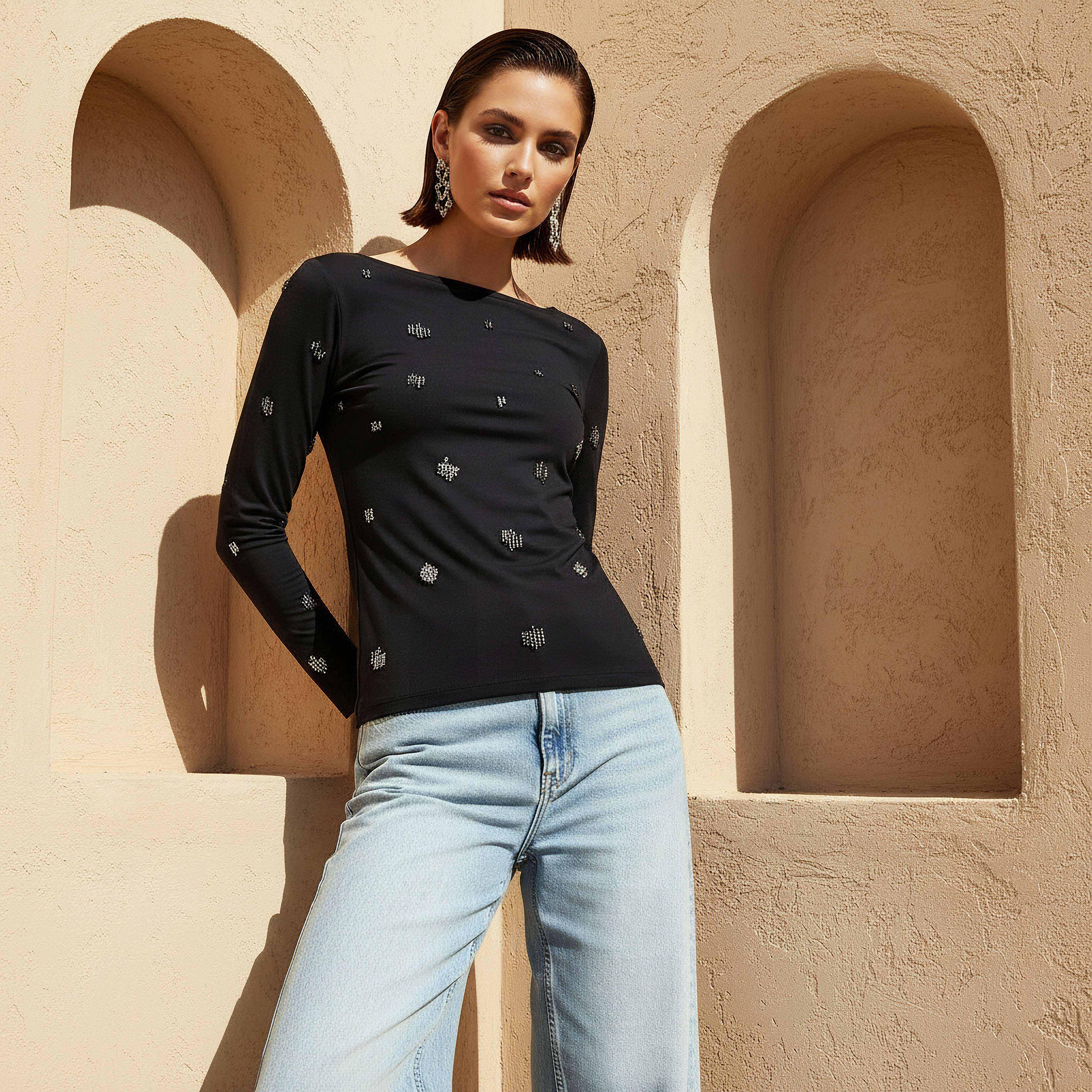 T-Shirt with Embellished Detail-women-clothing-tshirts-image-1