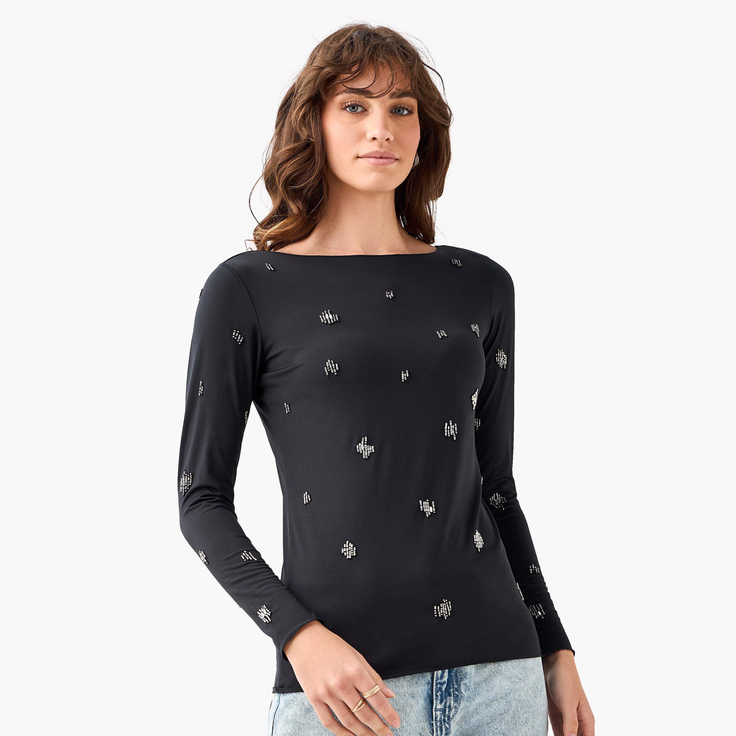 T-Shirt with Embellished Detail-women-clothing-tshirts-image-3