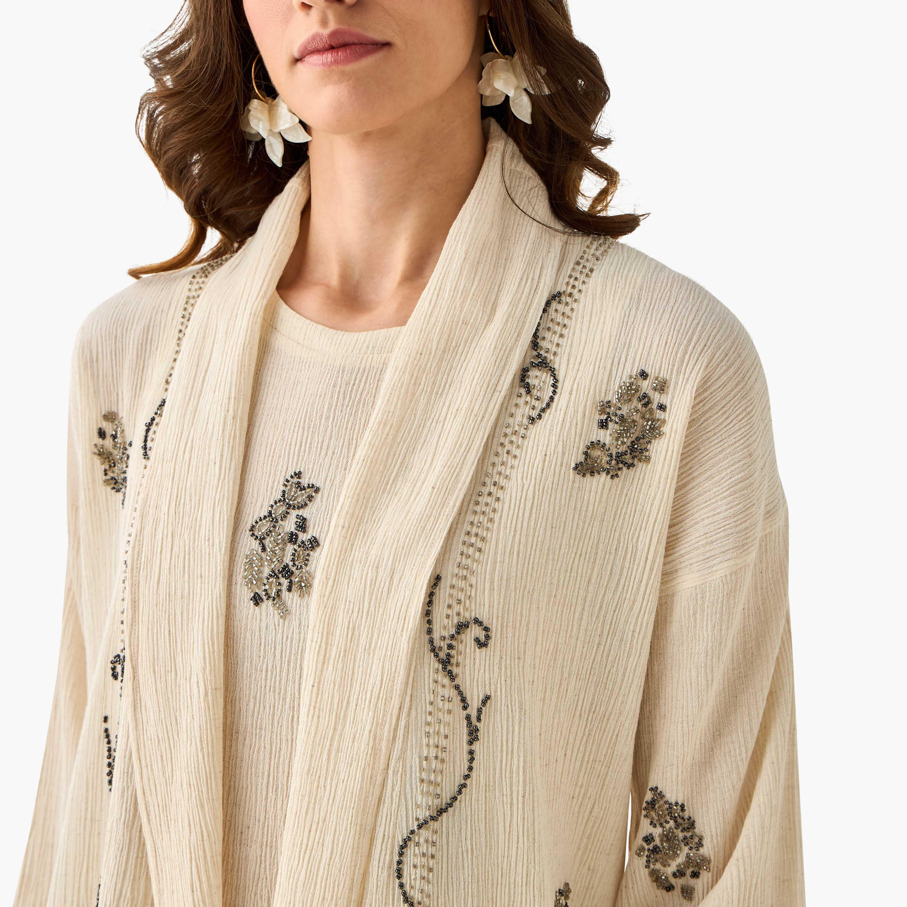 جاكيت فيسكوز مفتوحة من الأمام بتزيينات خرز-women-clothing-coordsets-image-1