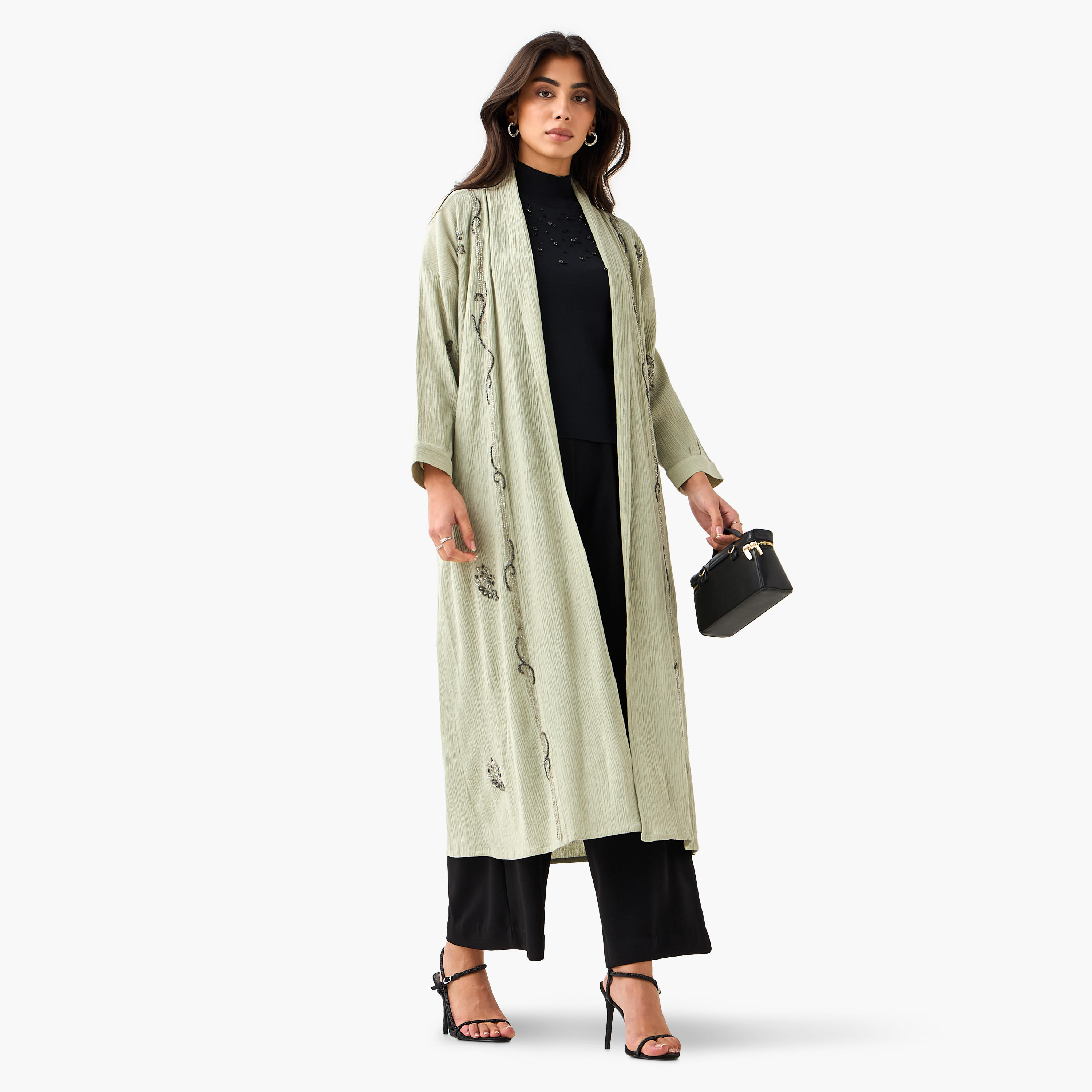 جاكيت فيسكوز مفتوحة من الأمام بتزيينات خرز-women-clothing-coordsets-image-3