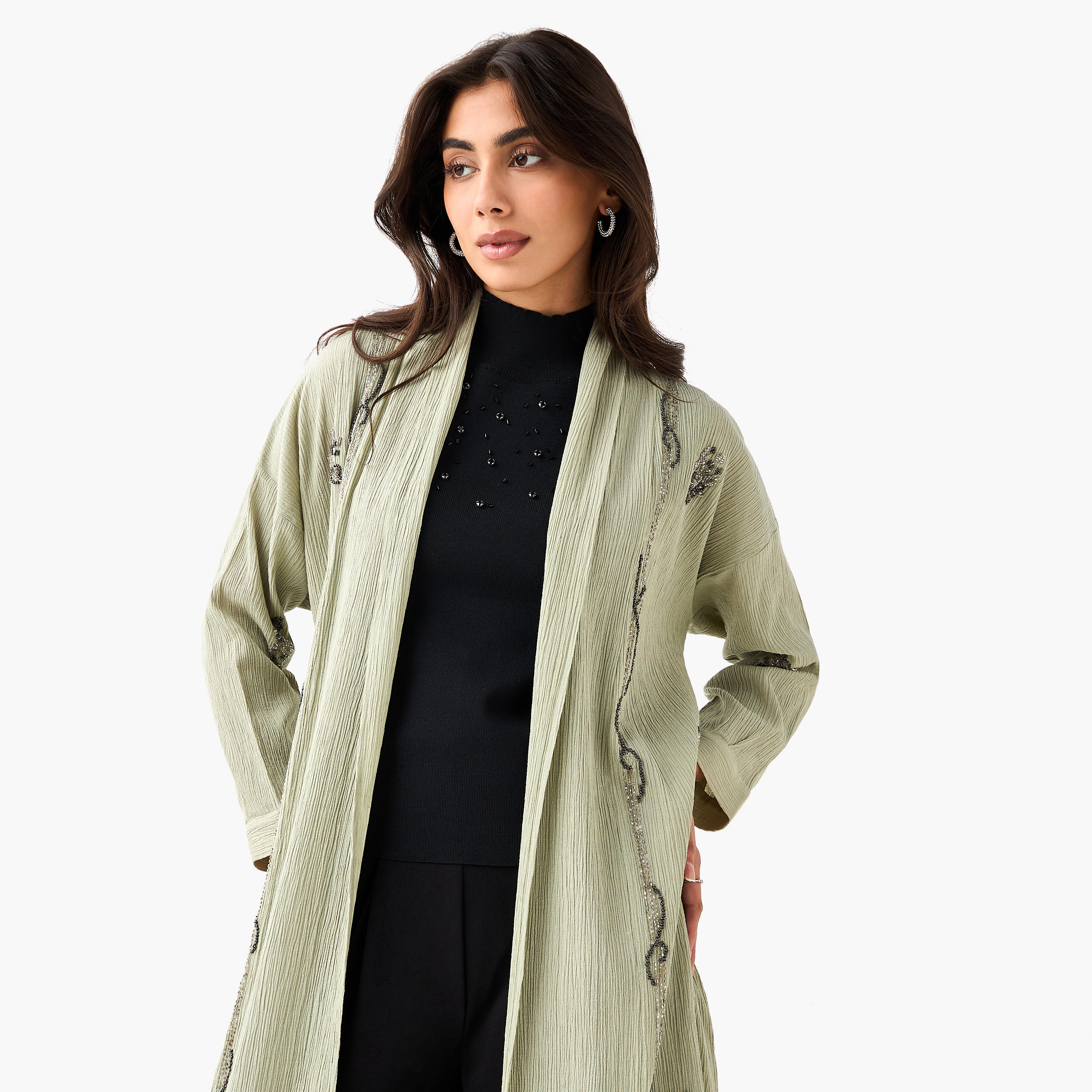 جاكيت فيسكوز مفتوحة من الأمام بتزيينات خرز-women-clothing-coordsets-image-6