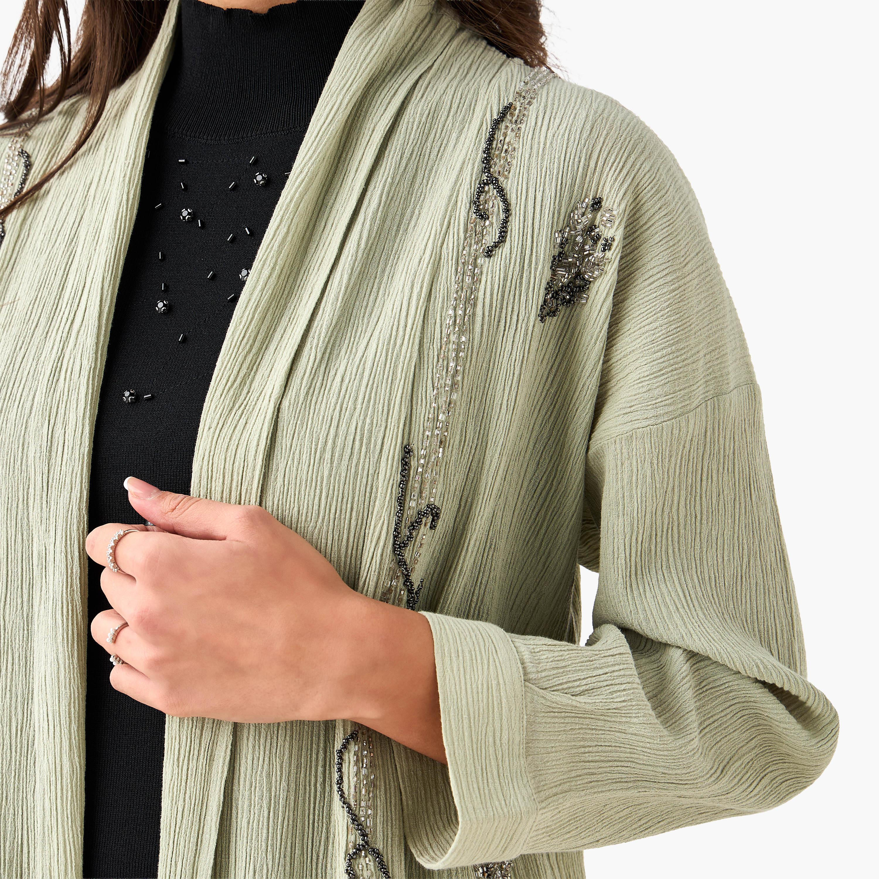جاكيت فيسكوز مفتوحة من الأمام بتزيينات خرز-women-clothing-coordsets-image-7
