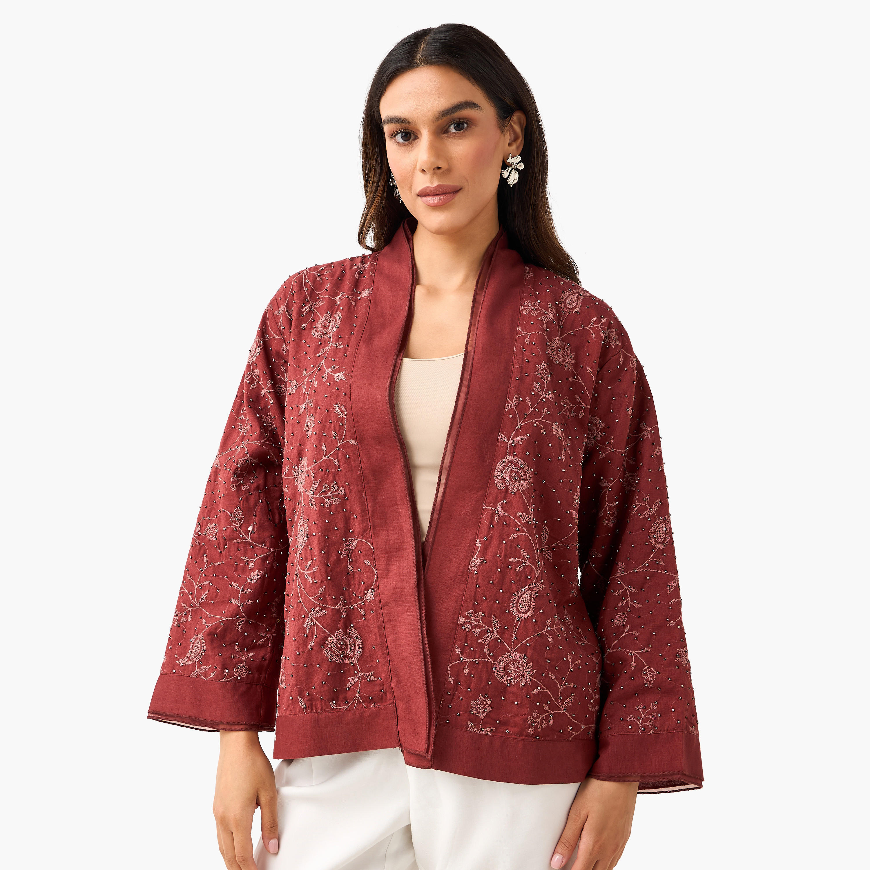 سترة شروج جاكار بقصة مريحة وزينة-women-clothing-shirtsandblouses-blouses-image-2