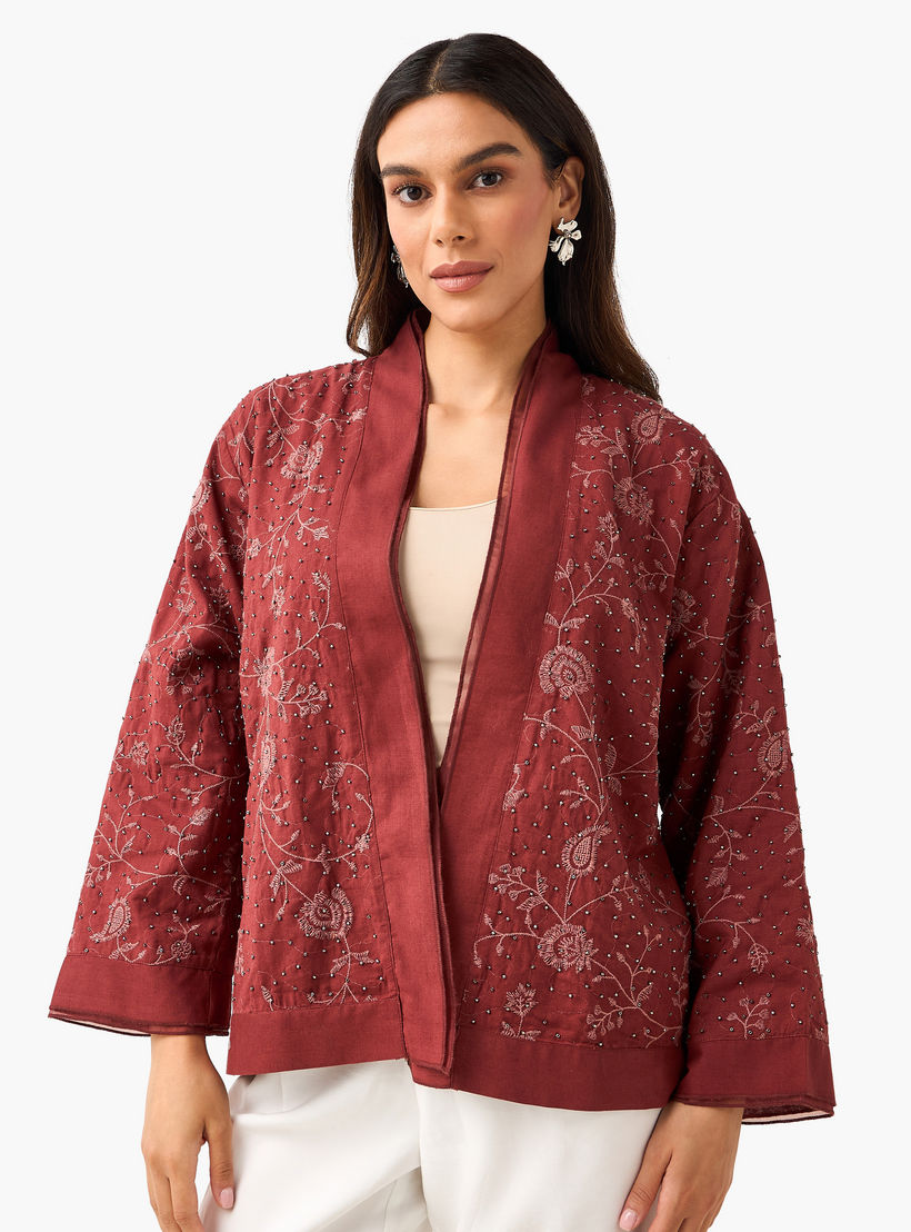 سترة شروج جاكار بقصة مريحة وزينة-women-clothing-shirtsandblouses-blouses-image-2